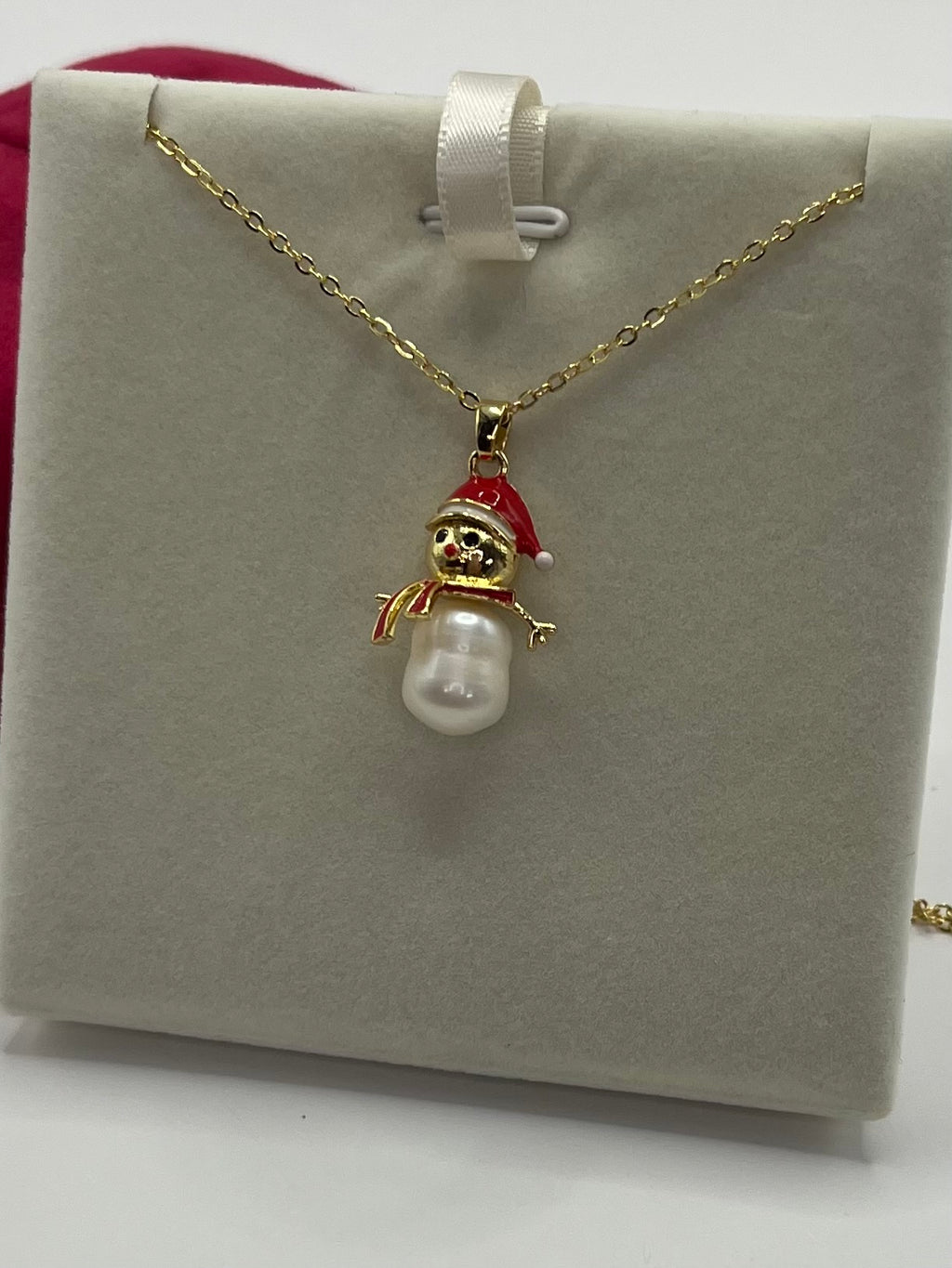 Natural freshwater Pearl Snowman Necklace: 18K Gold Plated Christmas Pendant
, including velvet box