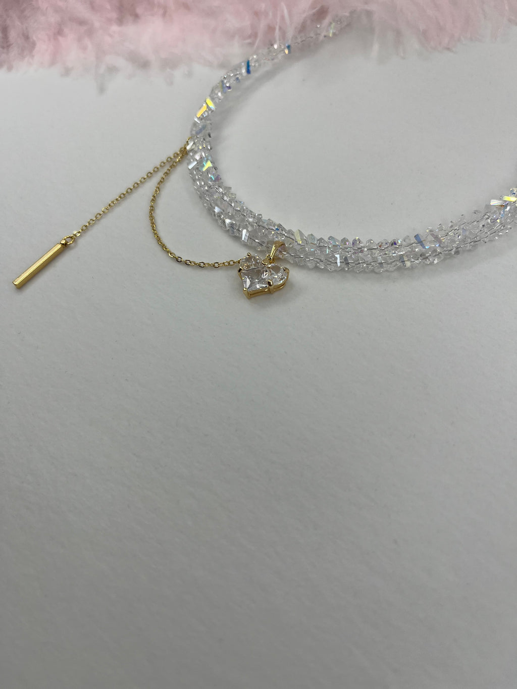 Set: Heart Crystal Choker Necklace and Earrings – 18K Gold Plated, Cubic Zirconia, Nickel Free