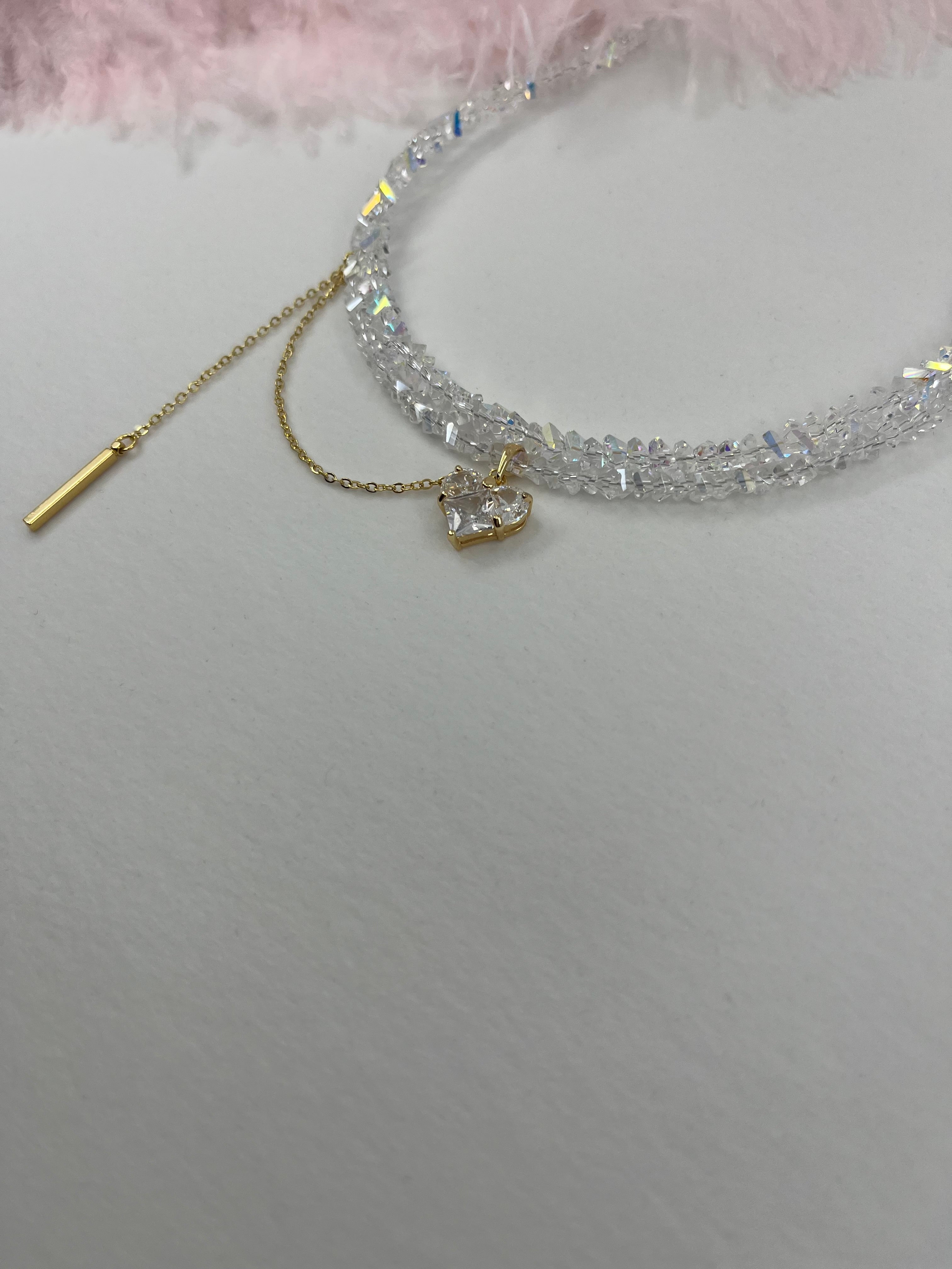 Set: Heart Crystal Choker Necklace and Earrings – 18K Gold Plated, Cubic Zirconia, Nickel Free