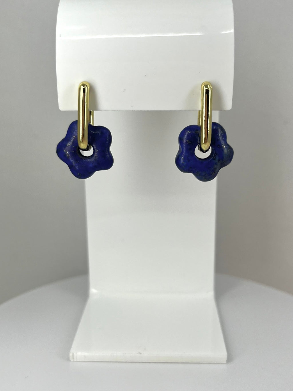 Lapis flower Earrings, 18K Gold Plated