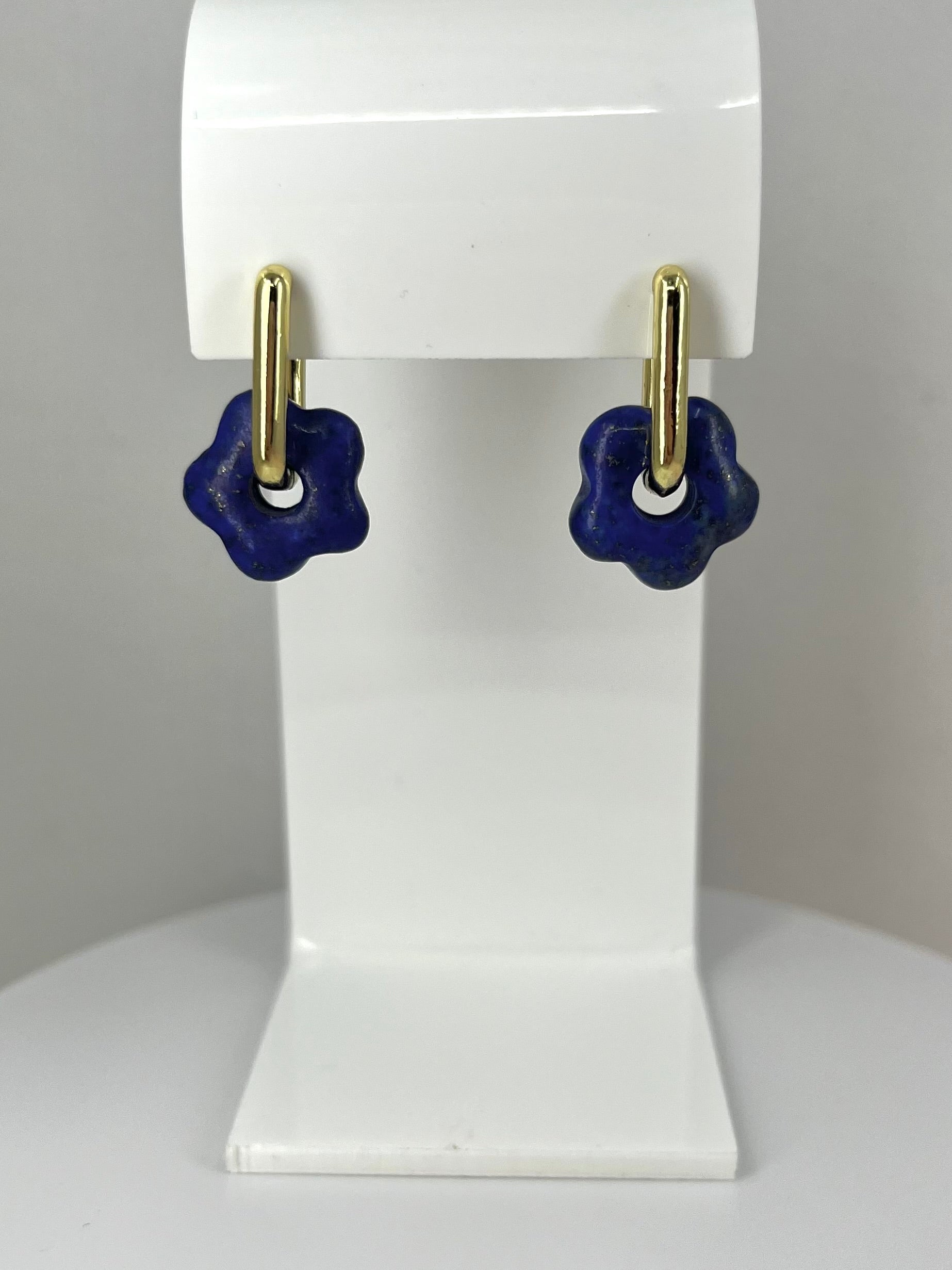 Lapis flower Earrings, 18K Gold Plated