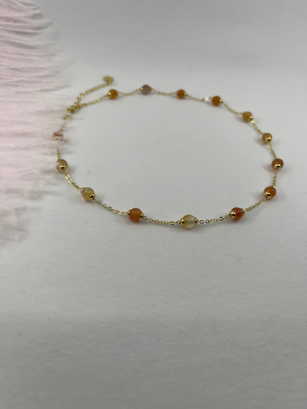 Natural Carnelian Necklace with 18K Gold chain