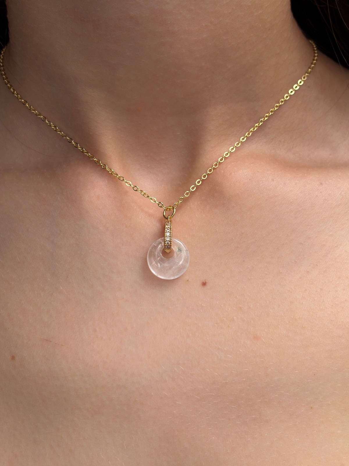 Clear Quartz Donut Earrings and Necklace,18K Gold Plated