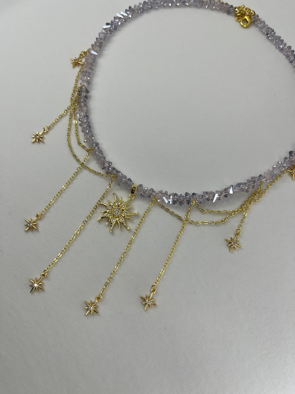 Handmade Crystal Sun & Star Necklace, 18K Gold Plated