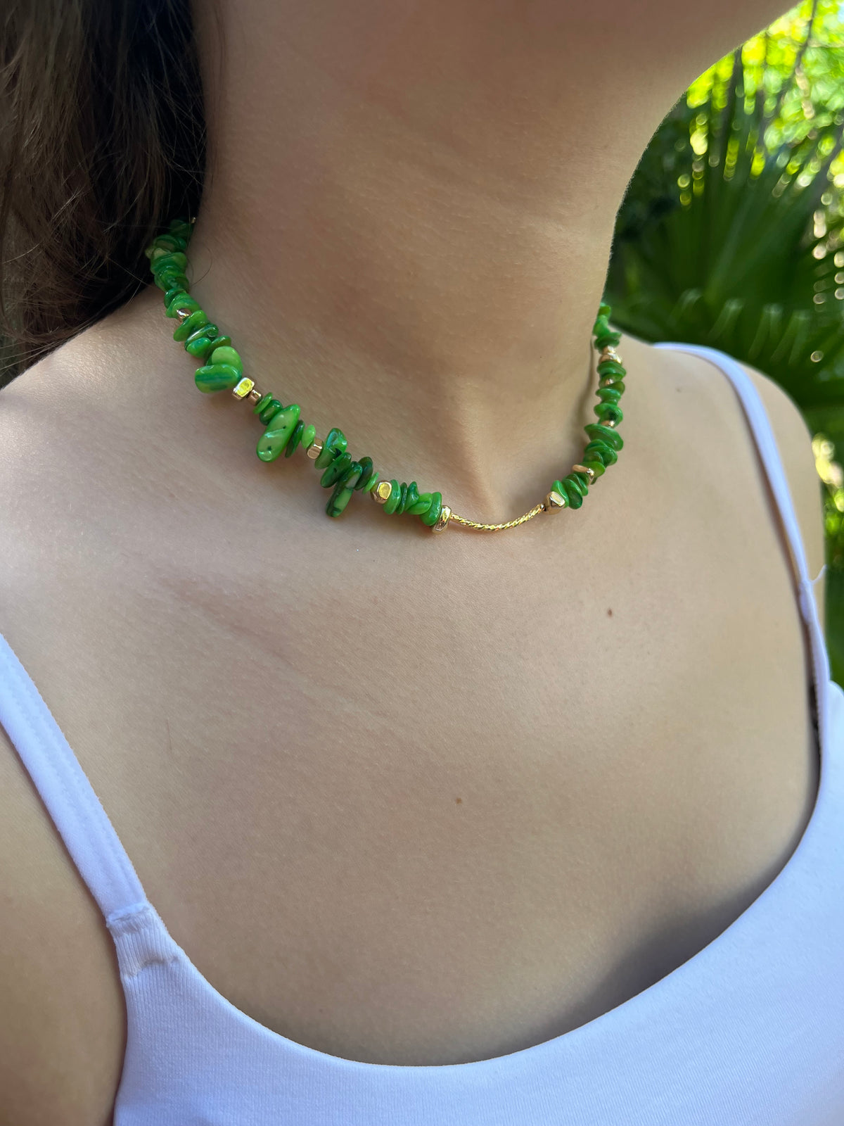 Natural Shell Bead Necklace with 24K Gold-Plated Tube – 4 Colors