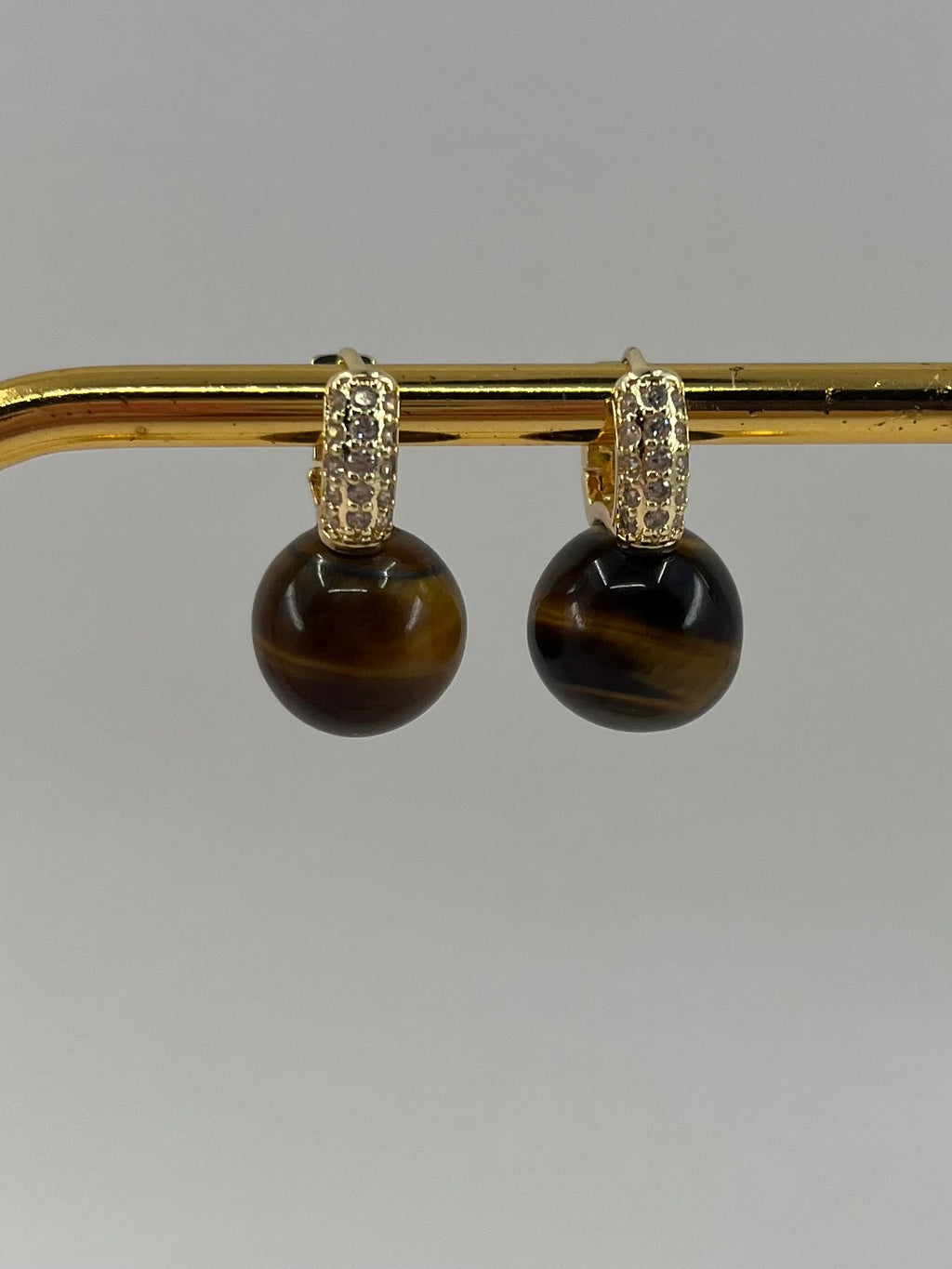 Natural Tiger eye Gold Zirconia Earrings