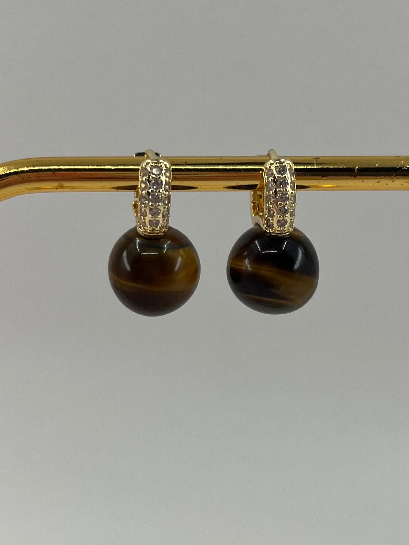 Natural Tiger eye Gold Zirconia Earrings