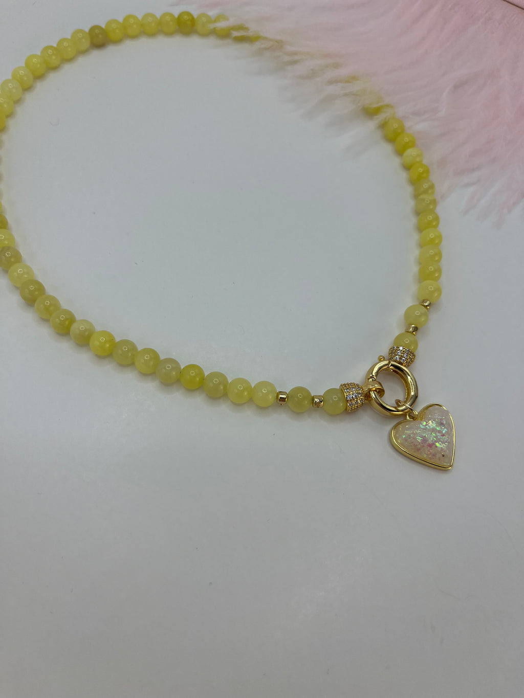 Natural Yellow Jade Necklace with Heart Pendant