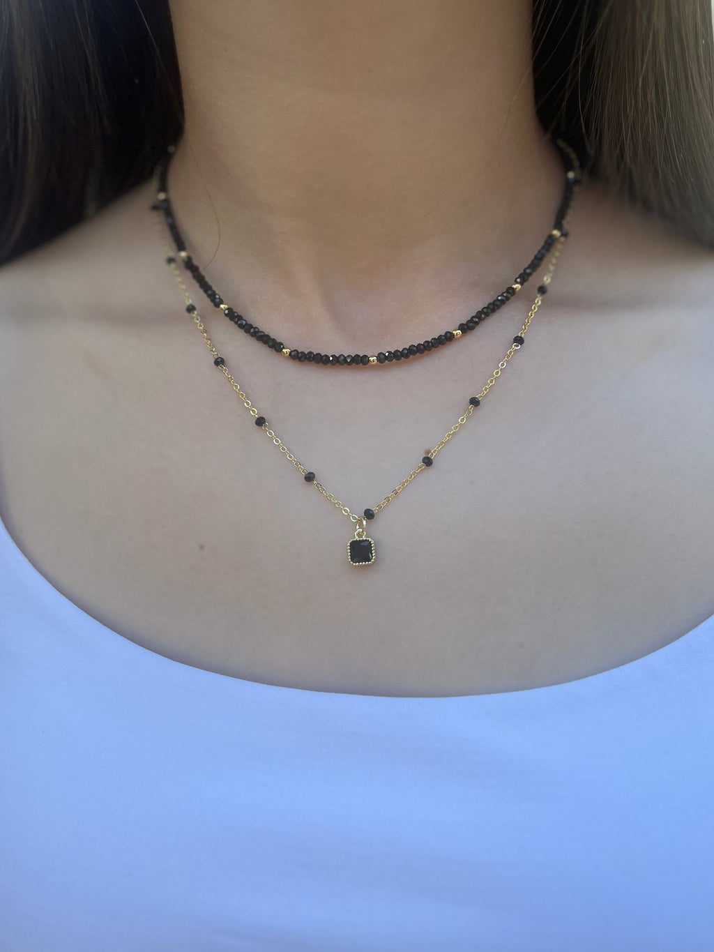 Layered Spinel necklace, zirconia 18K Gold Plated pendant