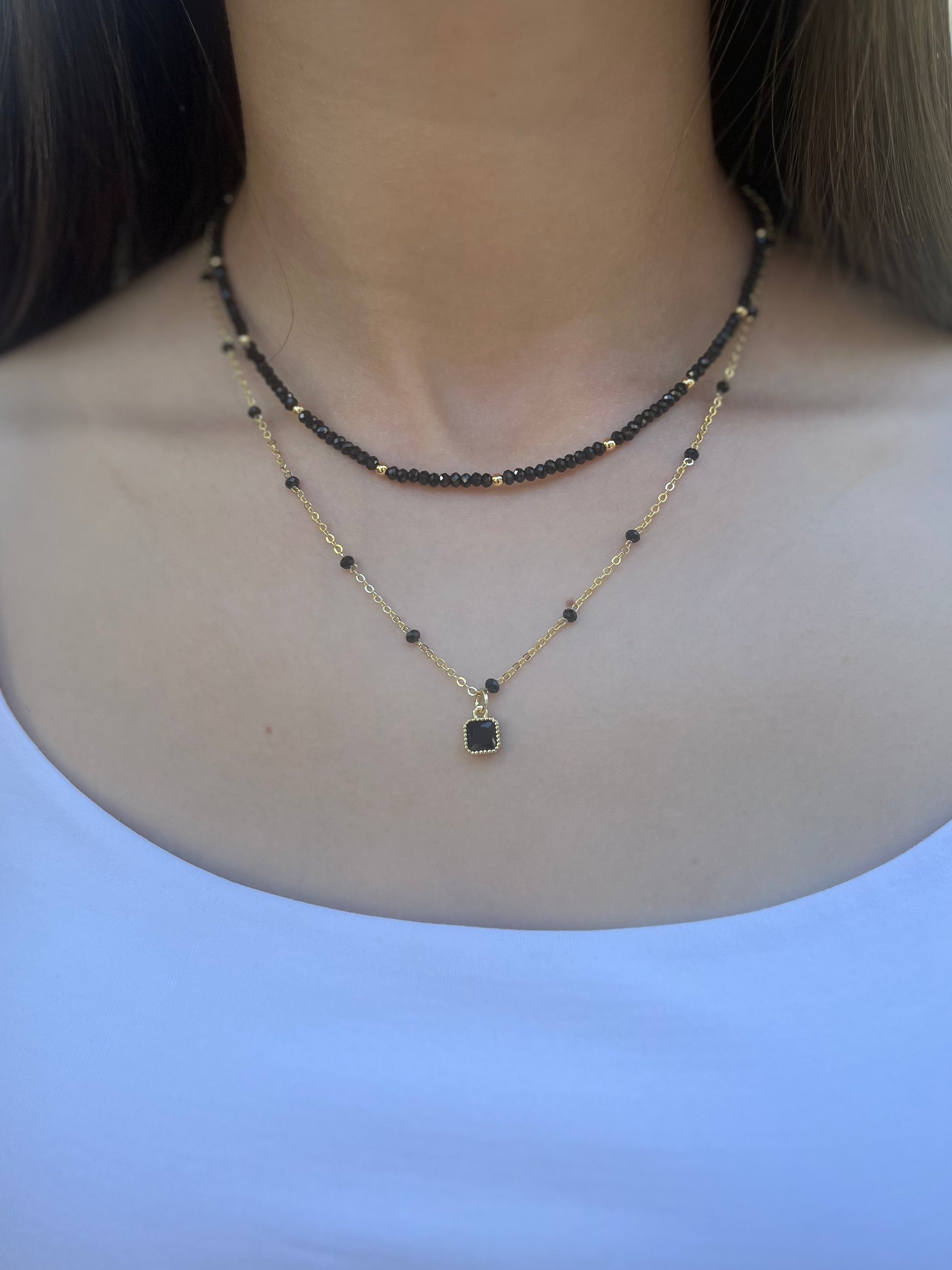 Layered Spinel necklace, zirconia 18K Gold Plated pendant