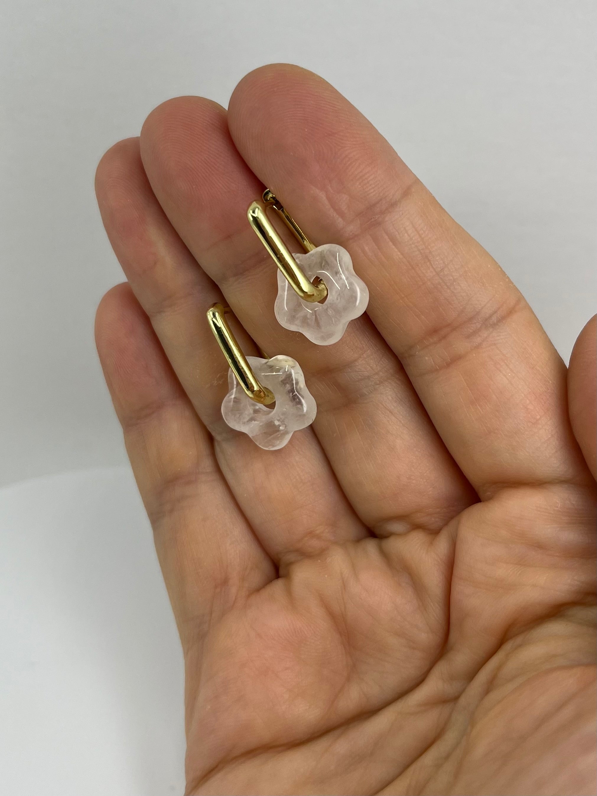 Clear Quartz flower Earrings,18K Gold Plated