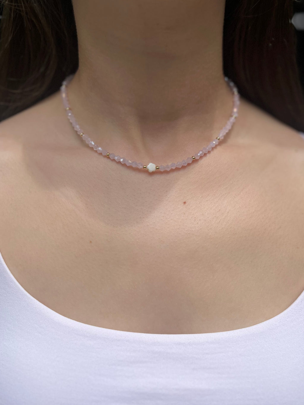 Pink Crystal Choker Necklace – 18K Gold Plated clasp