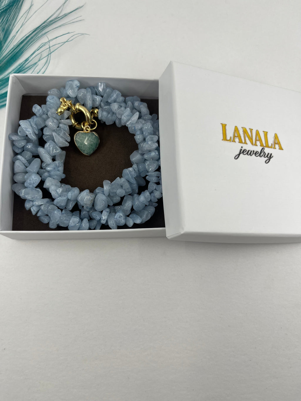 Natural Aquamarine Necklace with Amazonite heart pendant