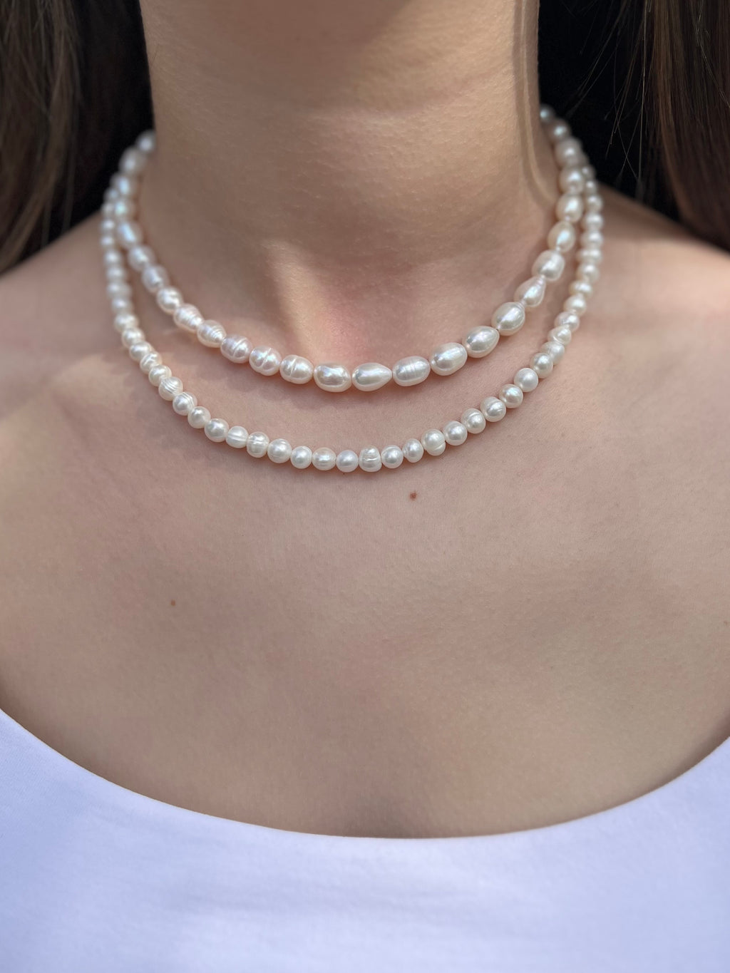 Layered Natural Pearl Necklace with 925 Sterling Silver Bowknot Clasp, Gift Box