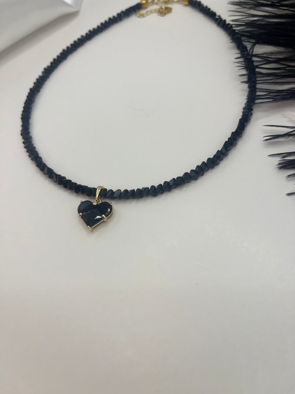Heart Black Crystal Choker Necklace – 18K Gold Plated, Cubic Zirconia, Nickel Free