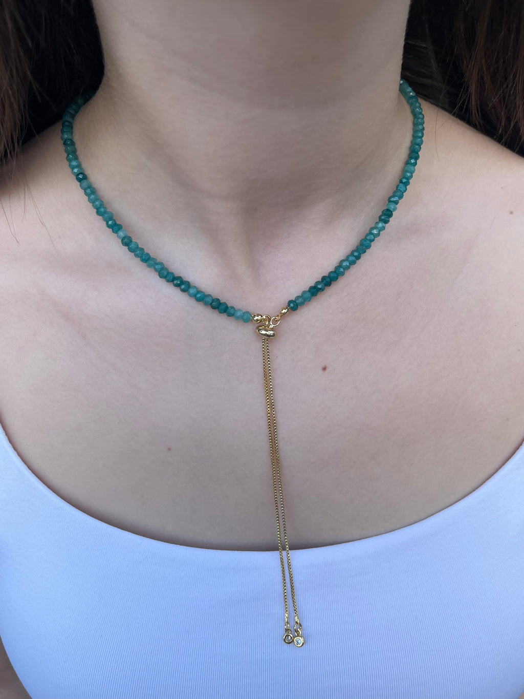 Set: Natural Malaysia Jade Y-Necklace & Earrings, Dark Cyan