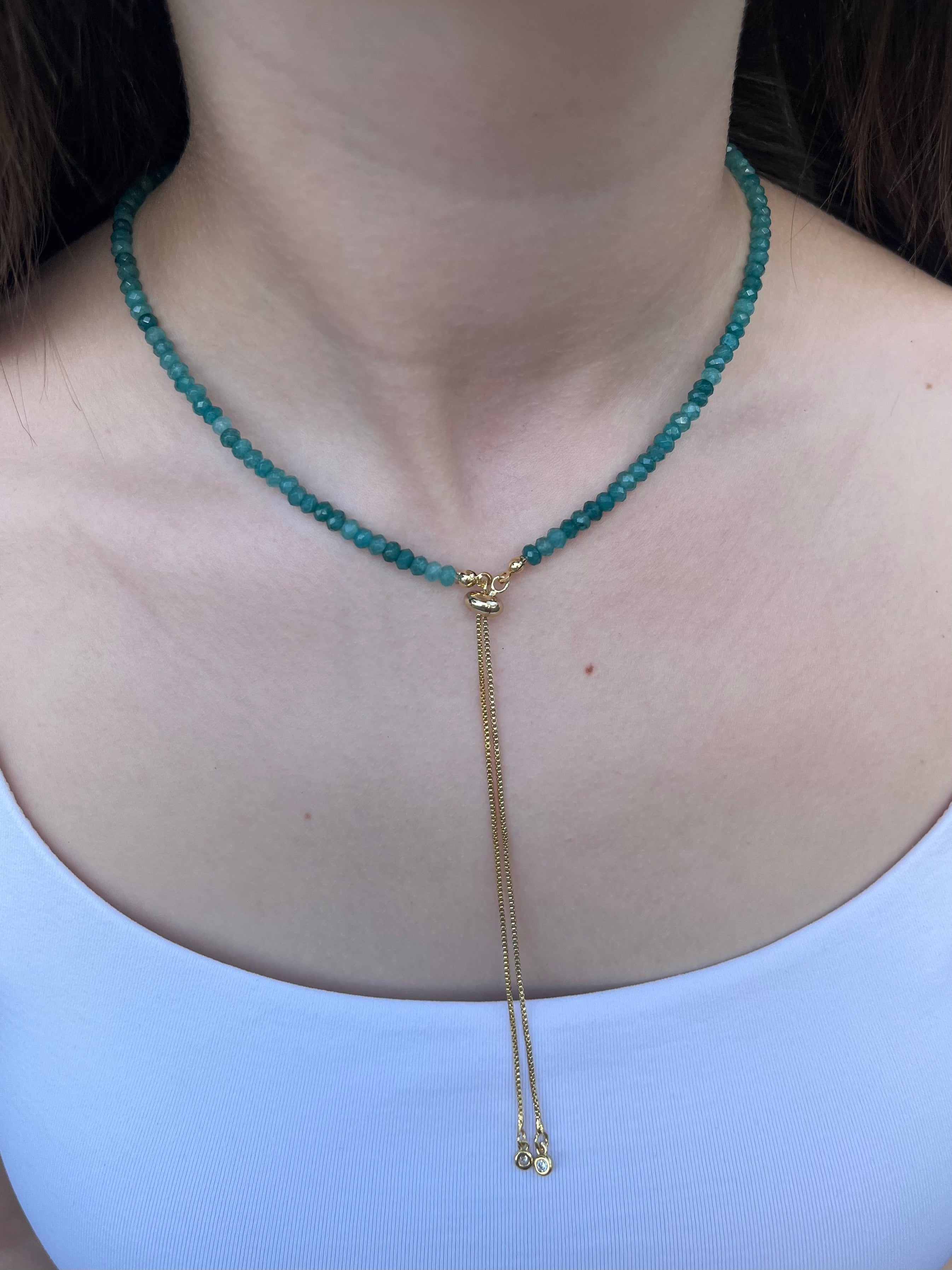 Set: Natural Malaysia Jade Y-Necklace & Earrings, Dark Cyan
