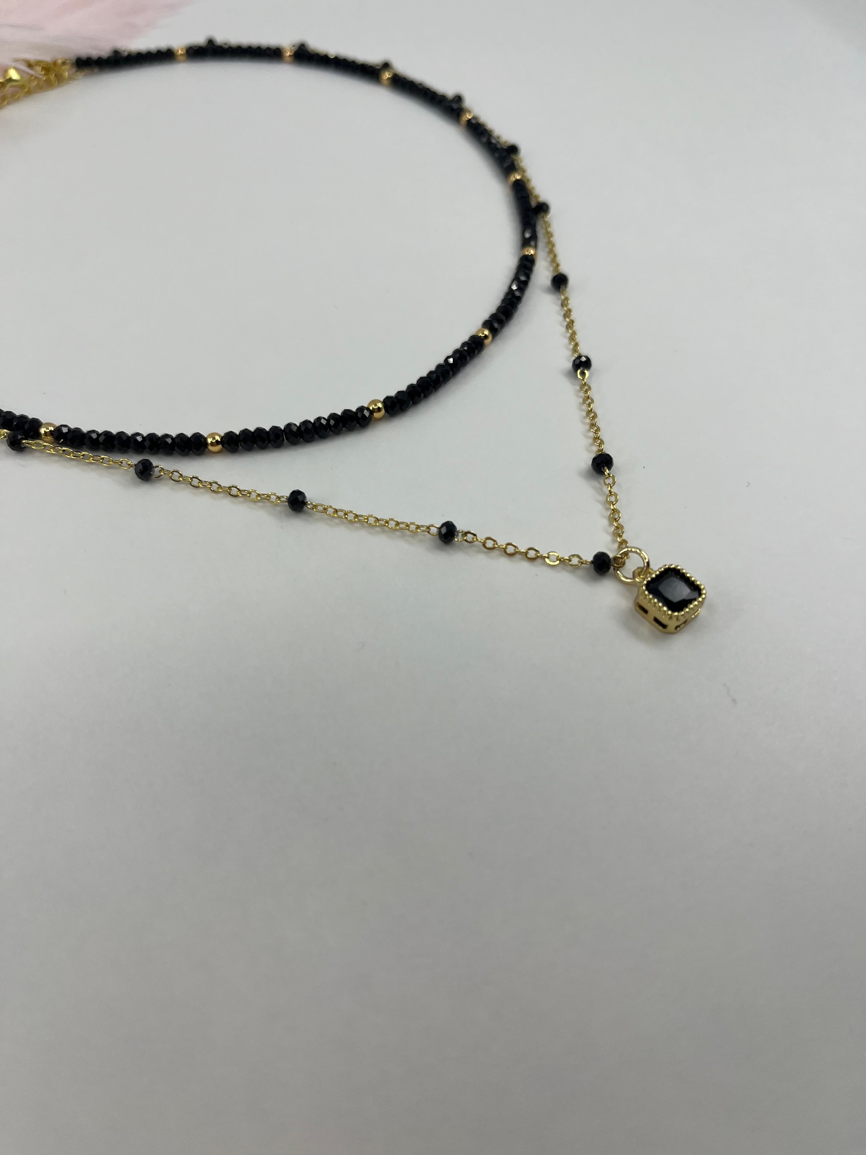 Layered Spinel necklace, zirconia 18K Gold Plated pendant