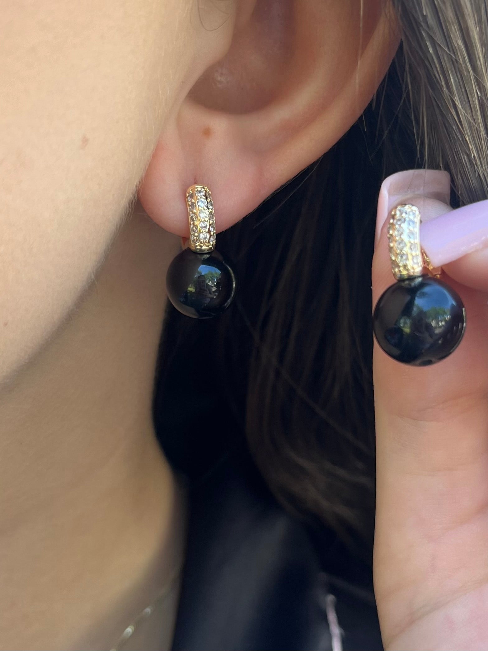 Natural Onyx Gold Zirconia Earrings