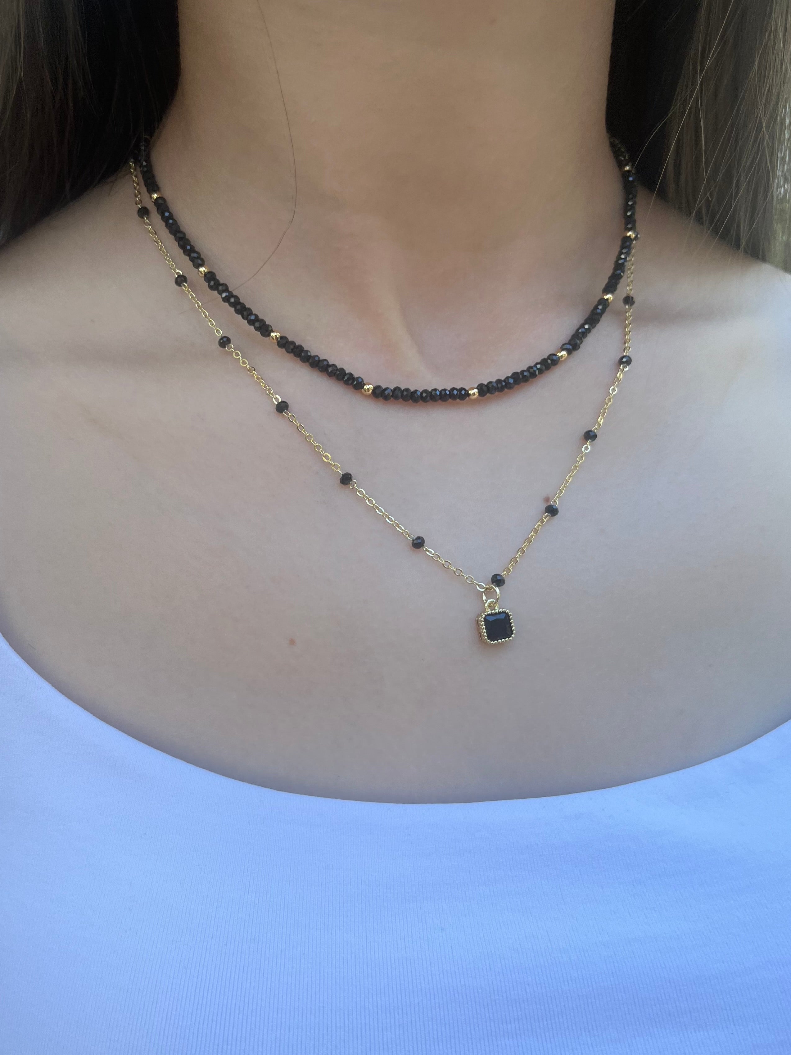 Layered Spinel necklace, zirconia 18K Gold Plated pendant