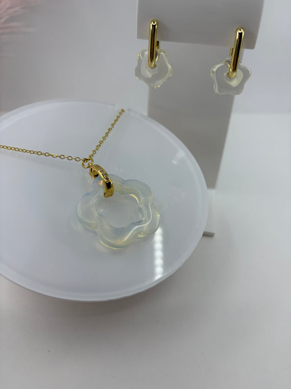 Opalite Flower Earrings and necklace,18K Gold Plated