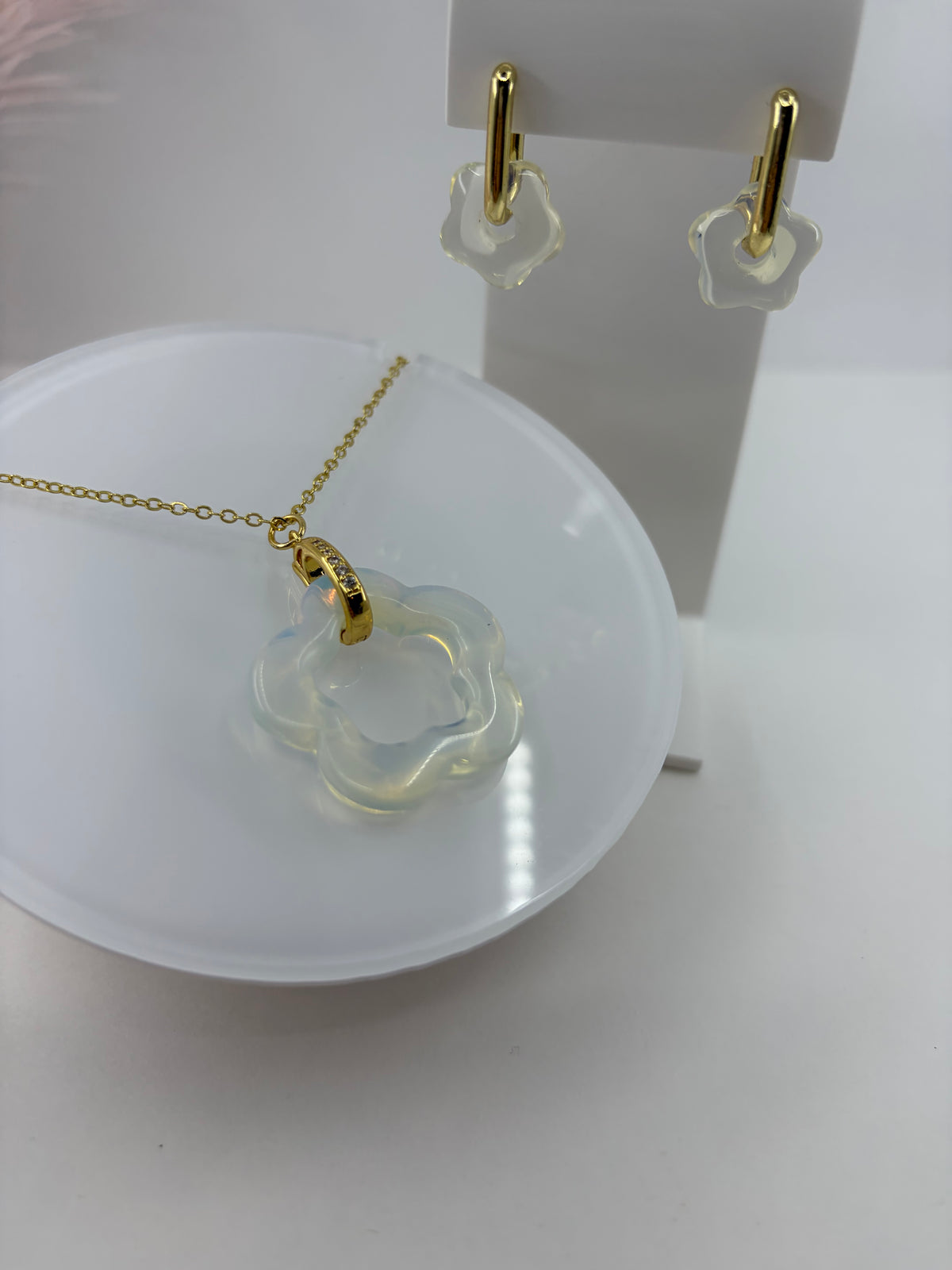 Opalite Flower Earrings and necklace,18K Gold Plated