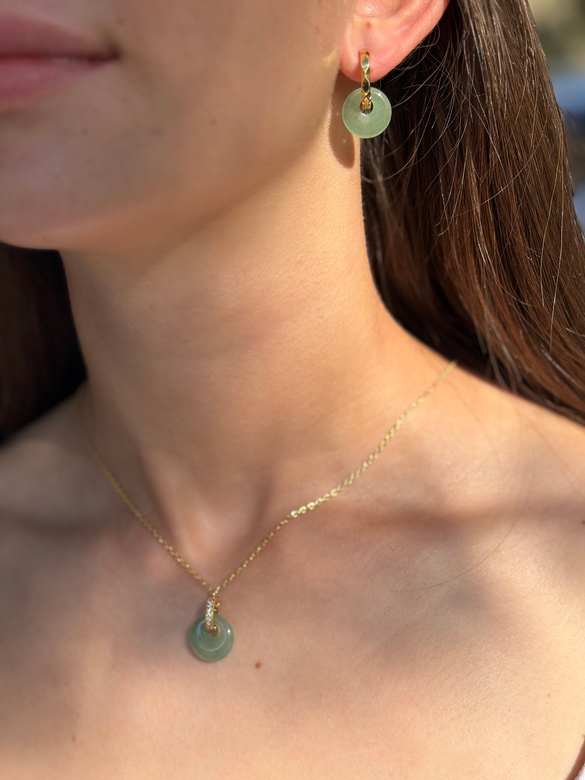 Aventurine donut necklace and earrings, 18K Gold Plated