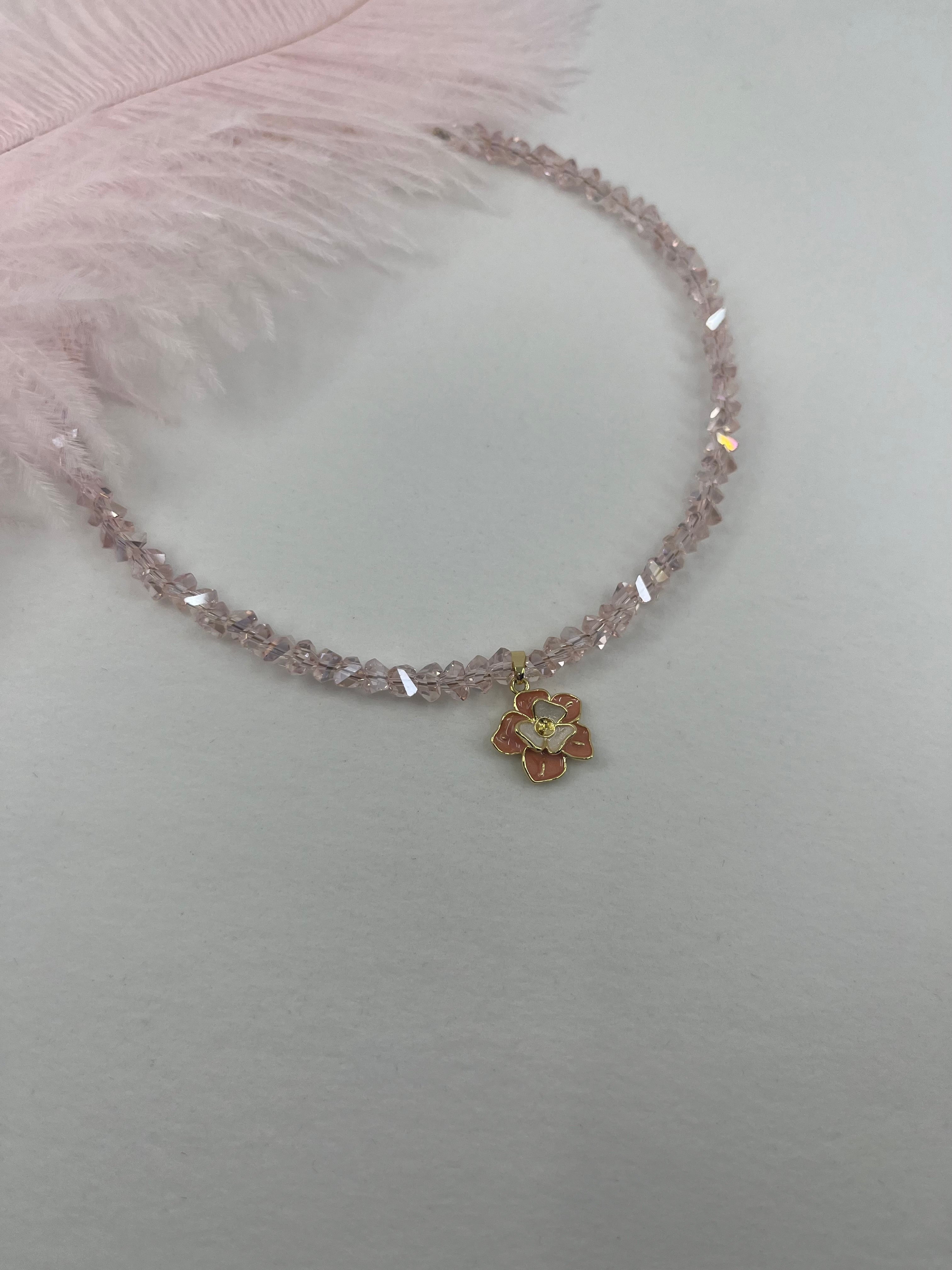 Enamel Flower Crystal Choker Necklace – 18K Gold Plated