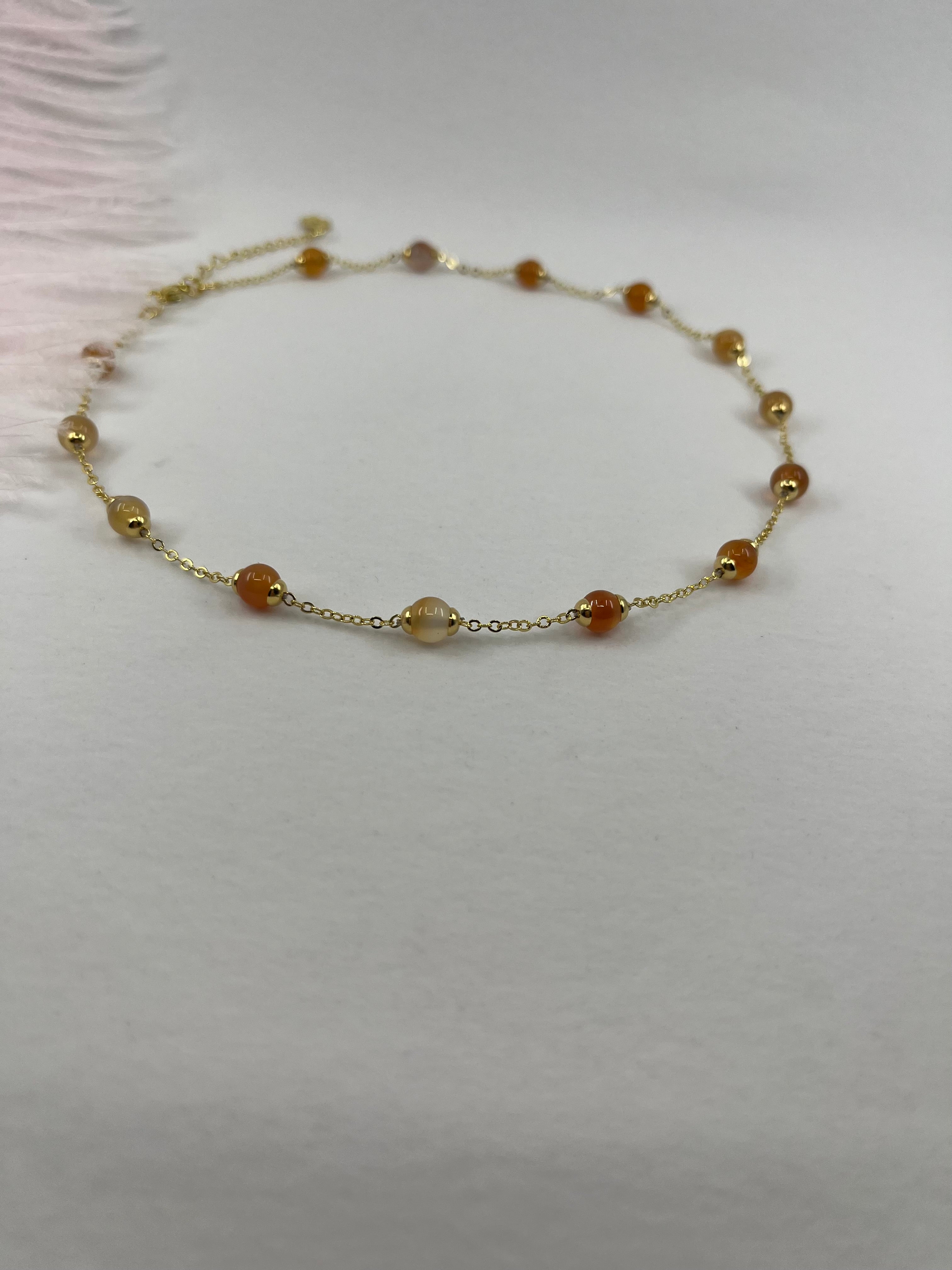 Natural Carnelian Necklace with 18K Gold chain