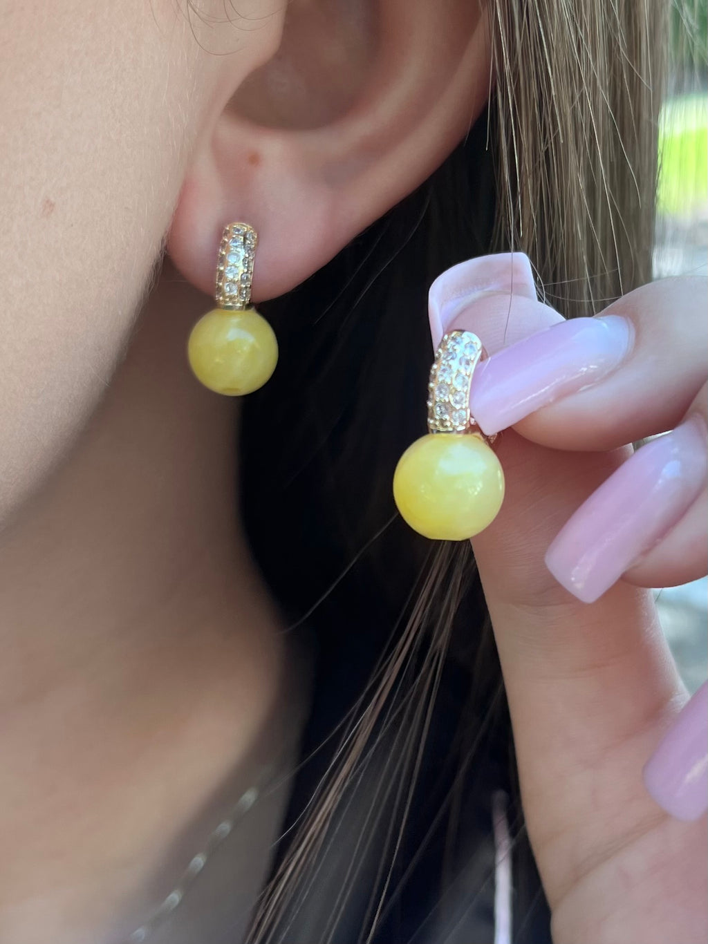 Natural yellow Jade Gold Zirconia Earrings