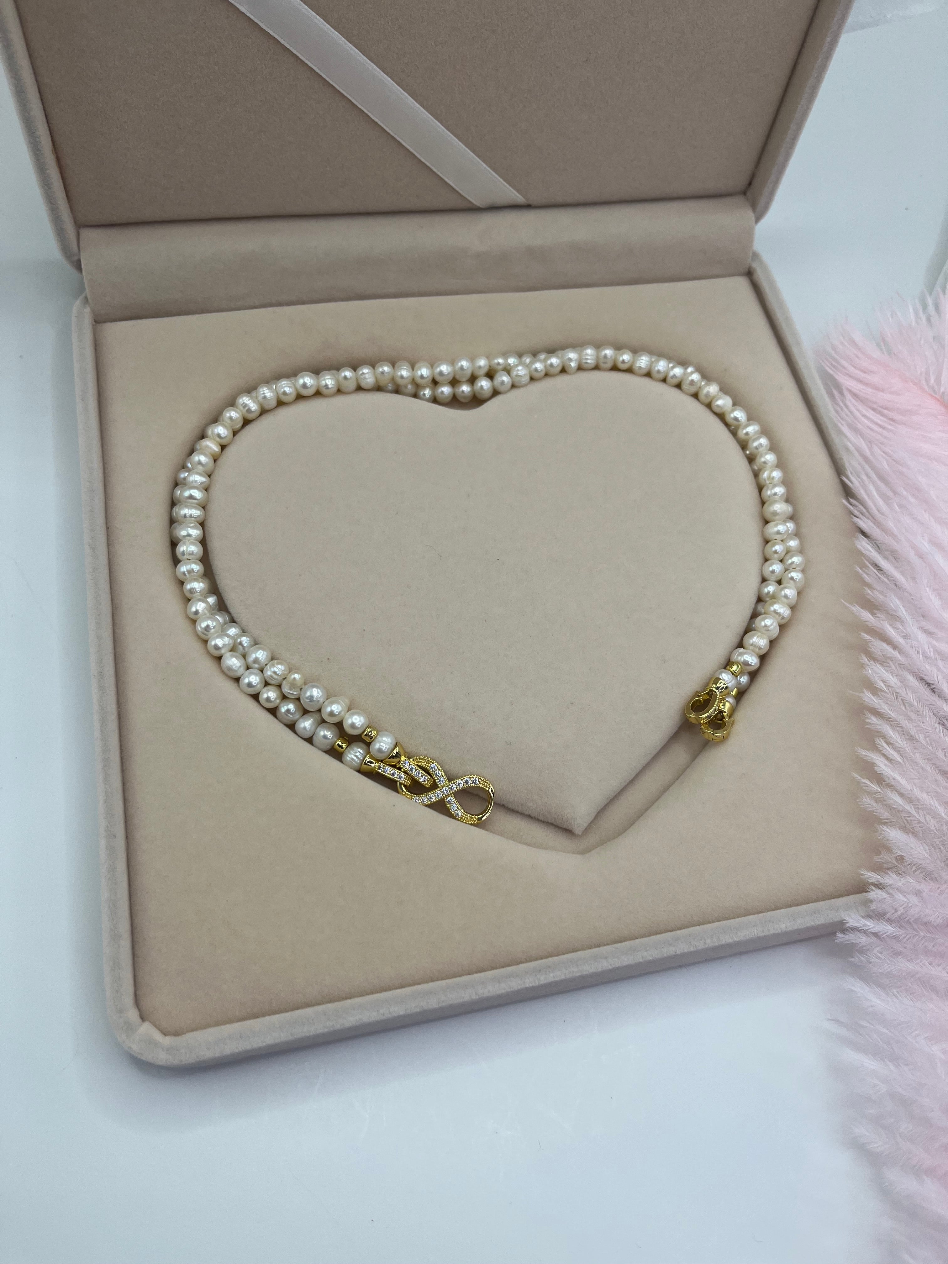 Pearl Choker Necklace : 18K Gold Plated Zirconia Clasp