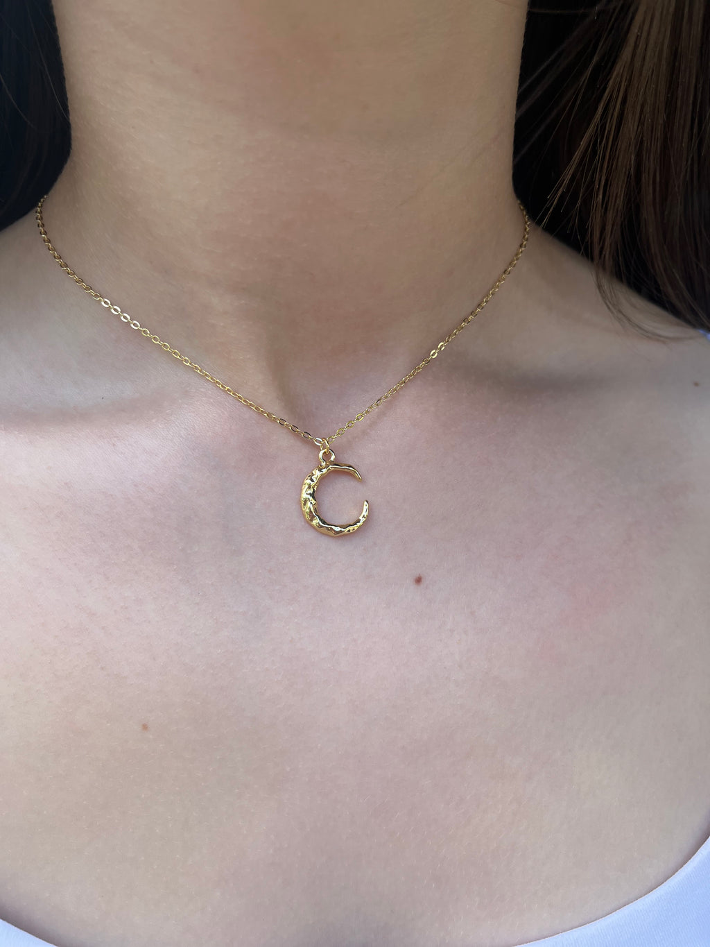 Crescent Moon Choker Necklace, Real 14K Gold Plated