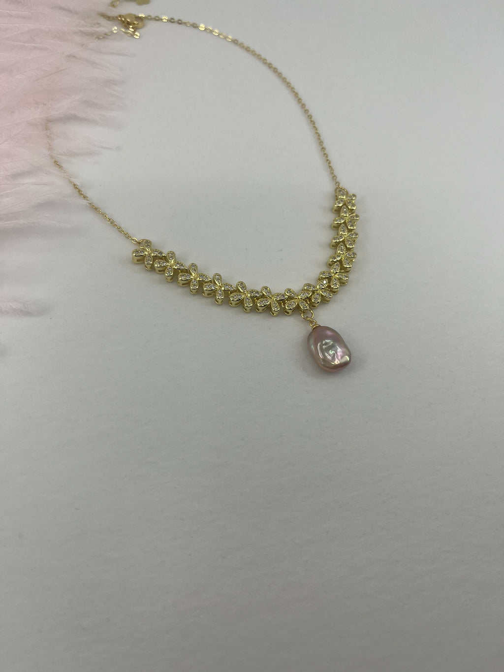 Baroque Pearl and zirconia Y-Necklace, 18k gold plated
