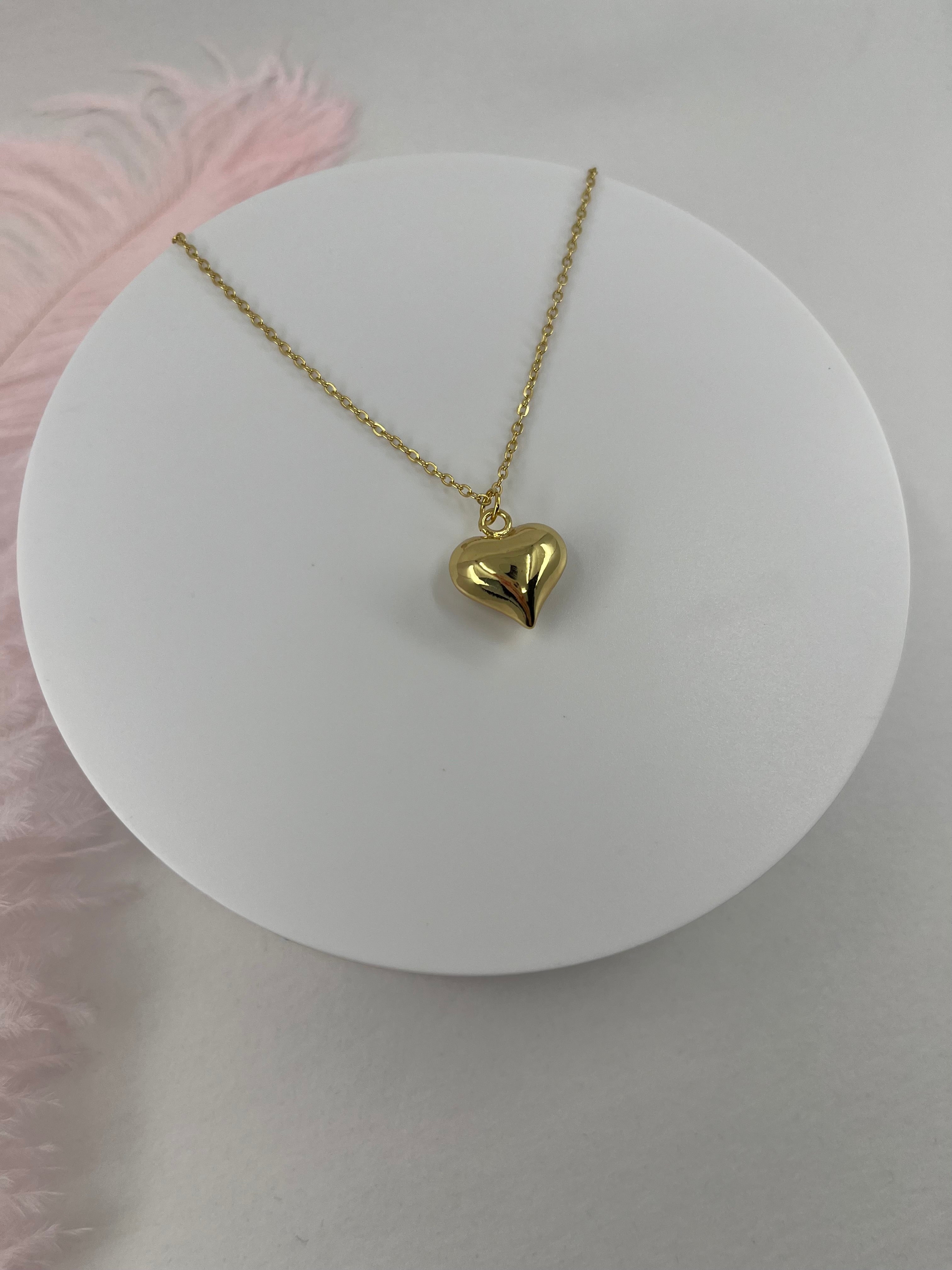 Gold Heart Necklace, Real 18K Gold Plated
