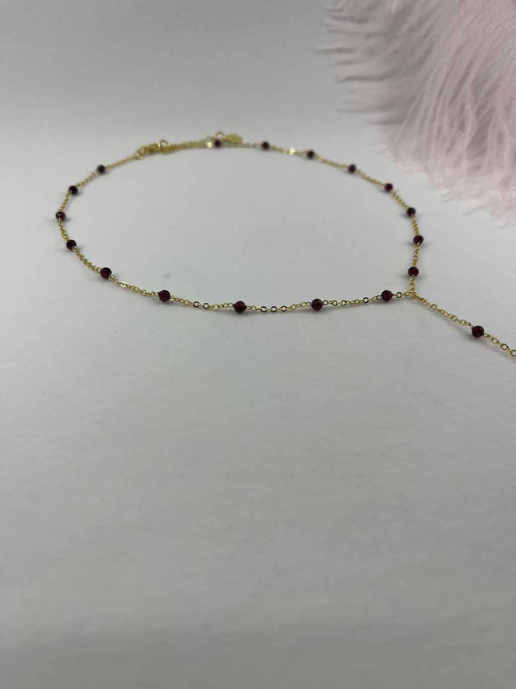 Lariat Garnet necklace , 18K gold plated