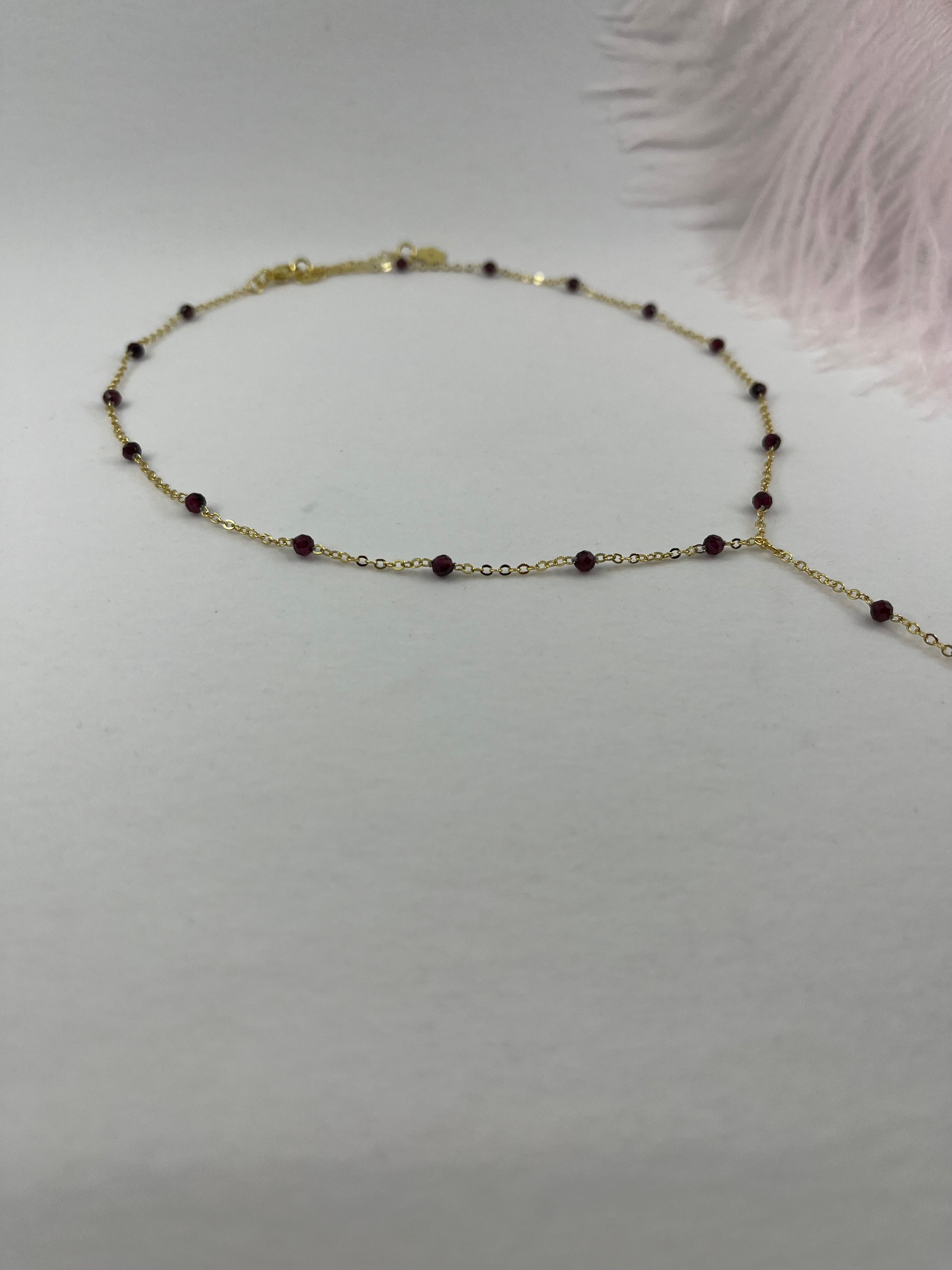 Lariat Garnet necklace , 18K gold plated