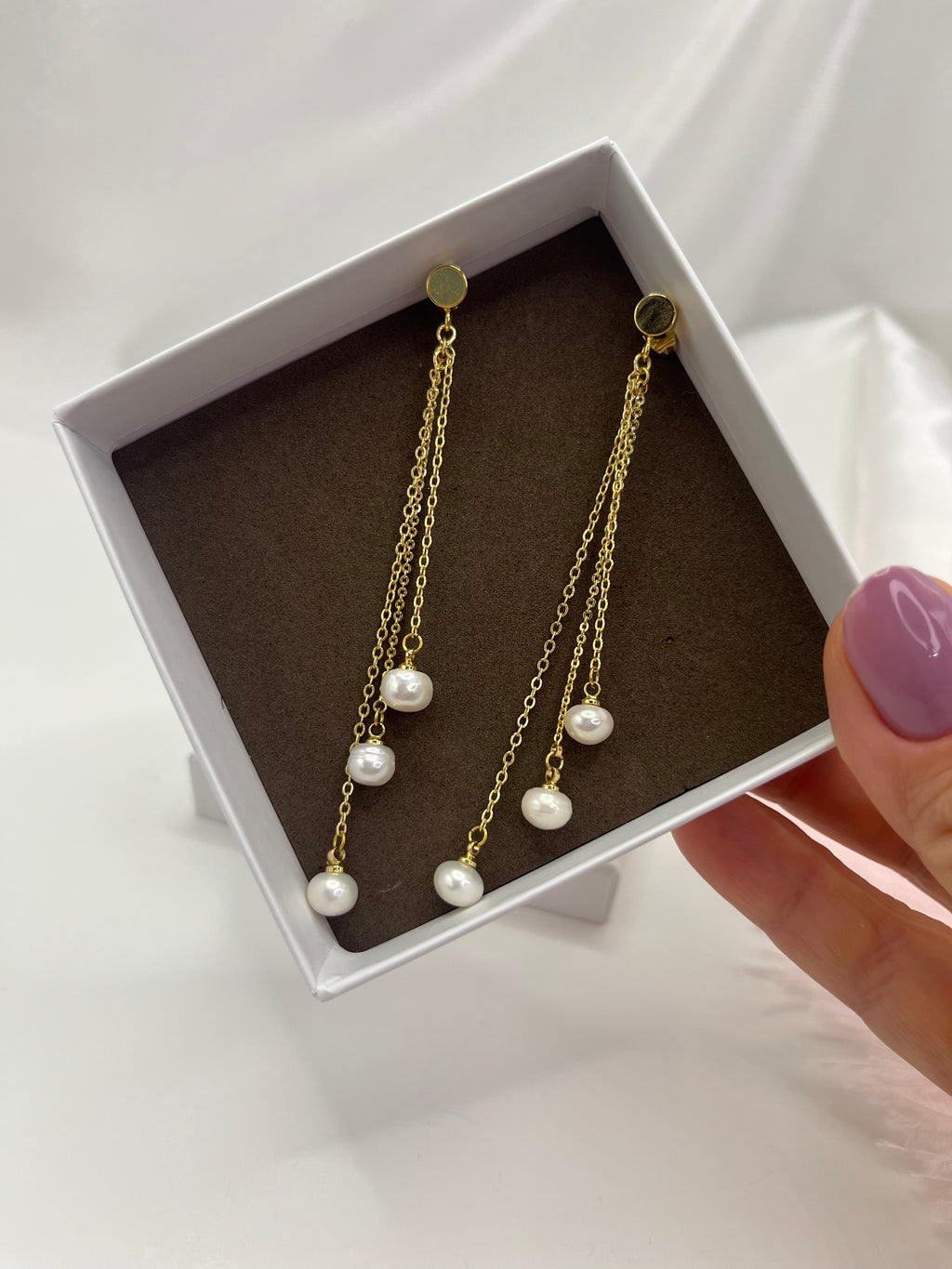 Long Natural Pearl Drop Earrings