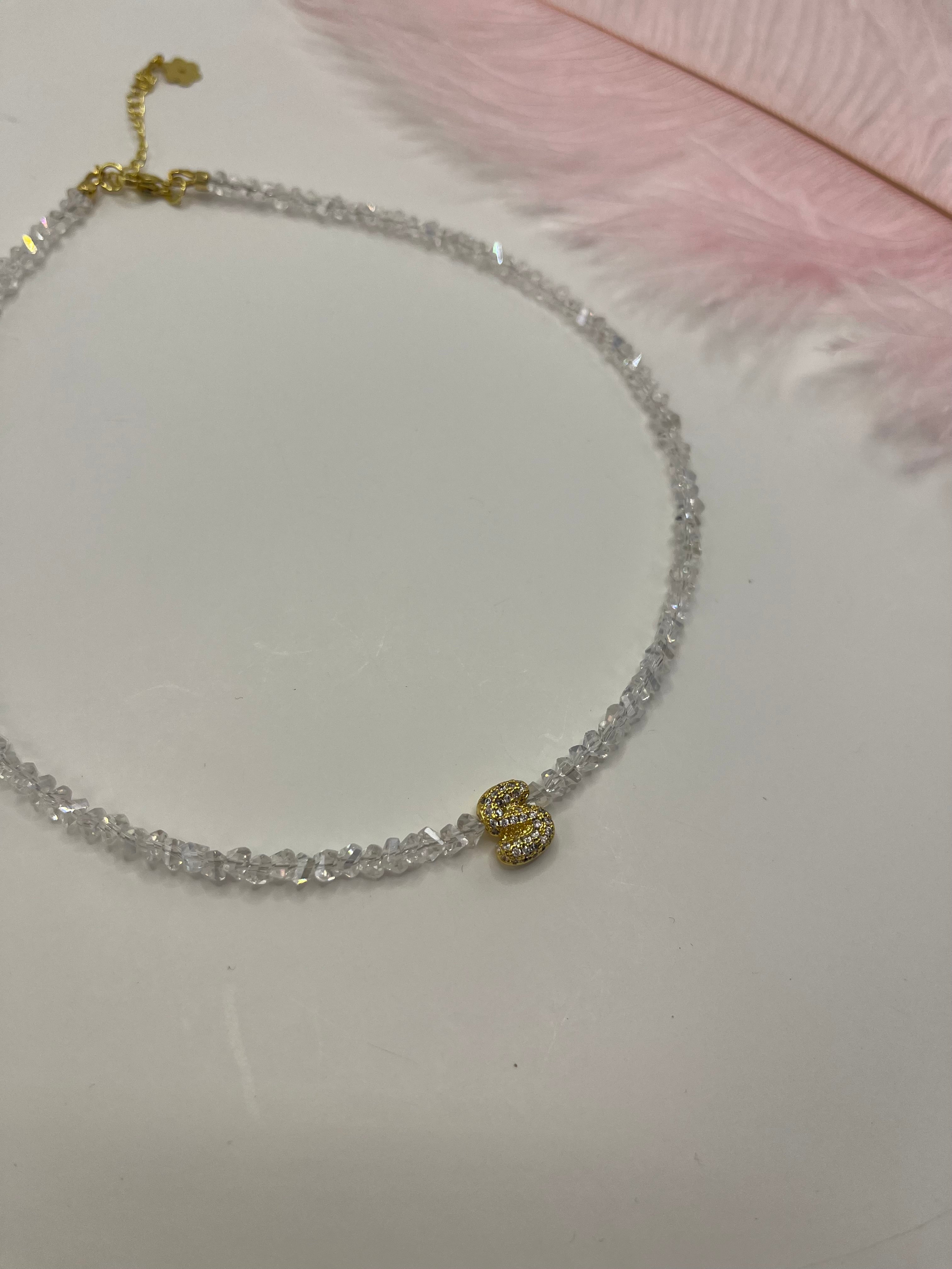 Initial Charm Clear Crystal Necklace – 18K Gold Plated, Cubic Zirconia