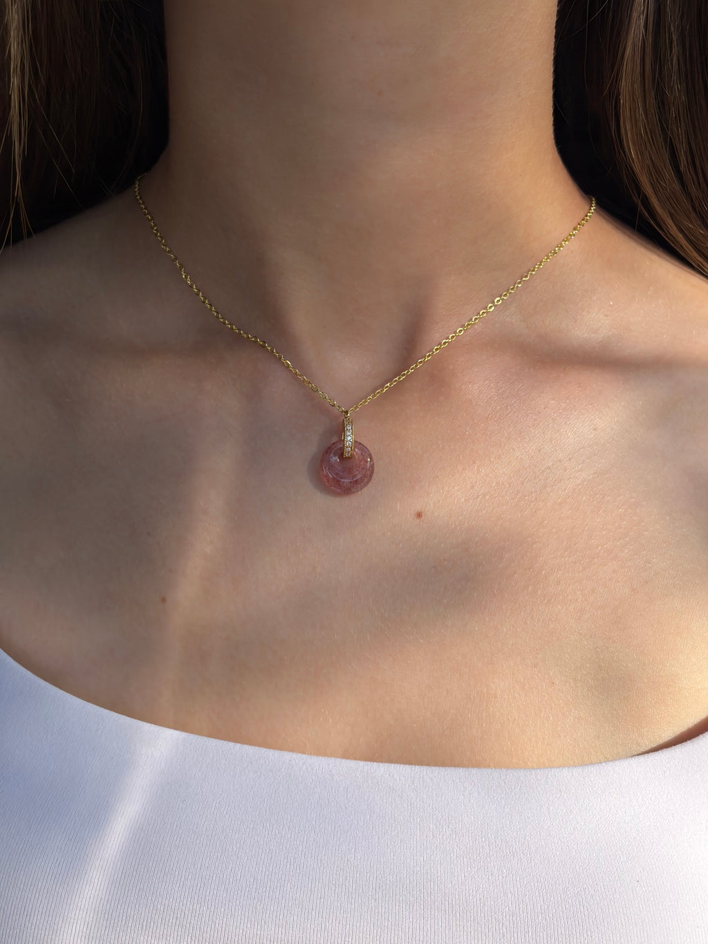 Strawberry Quartz Donut Earrings and Necklace