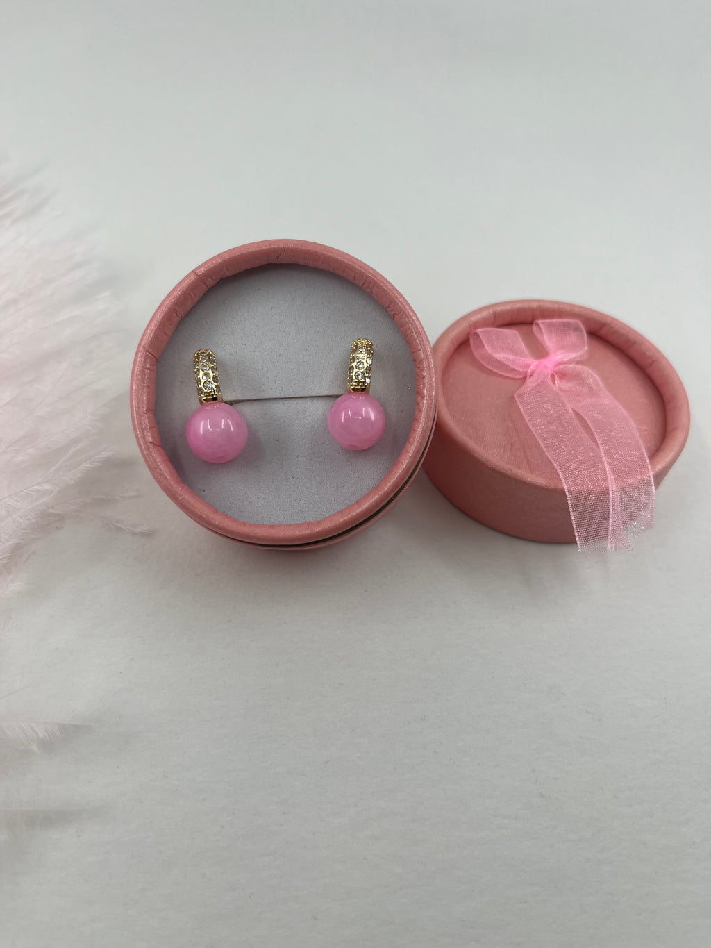 Natural pink Jade Gold Zirconia Earrings