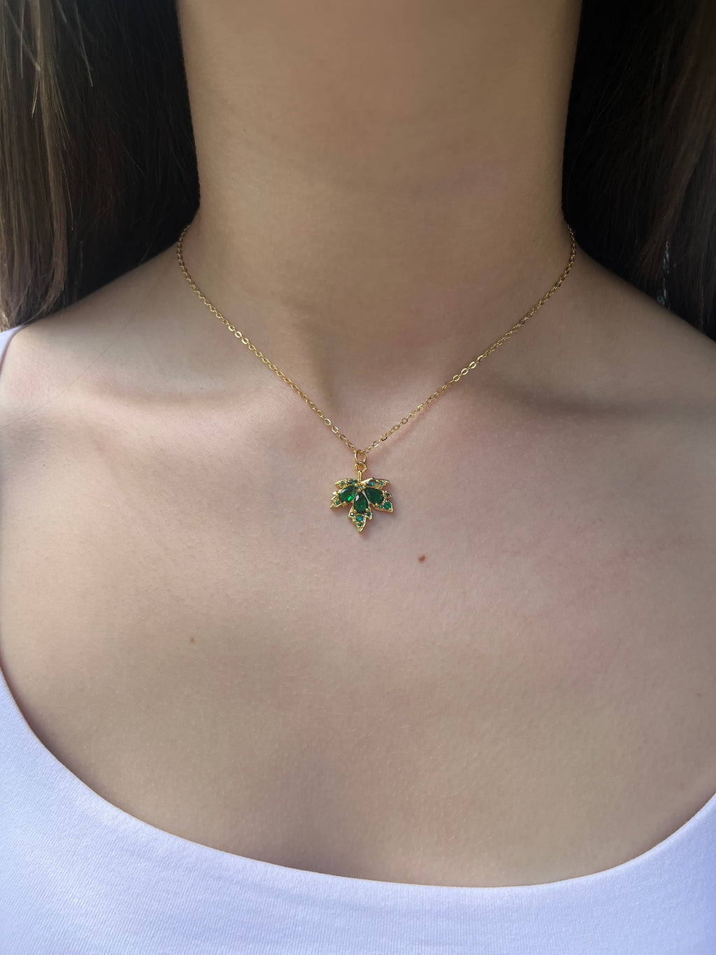 Necklace with 18K Gold maple leaf pendant