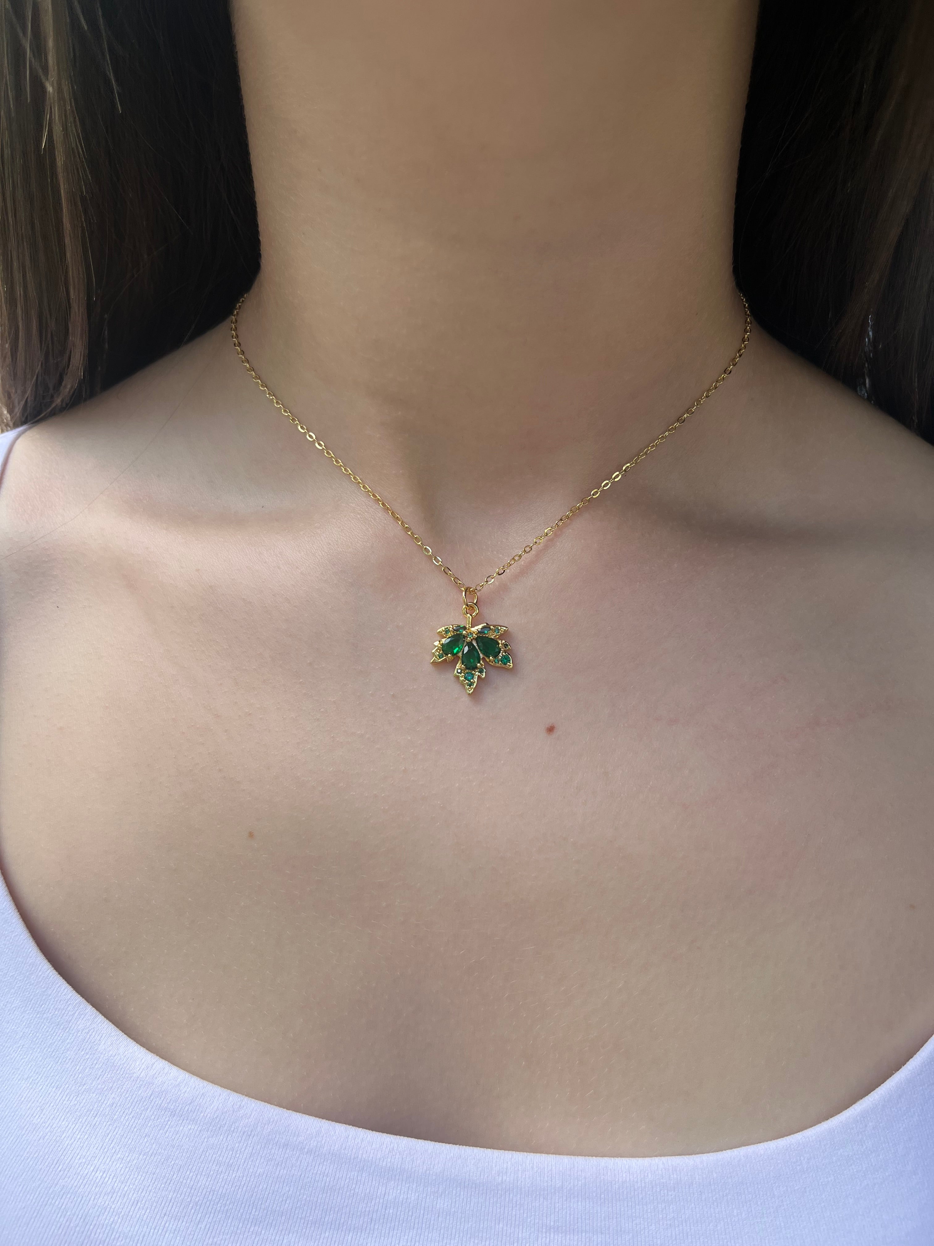 Necklace with 18K Gold maple leaf pendant