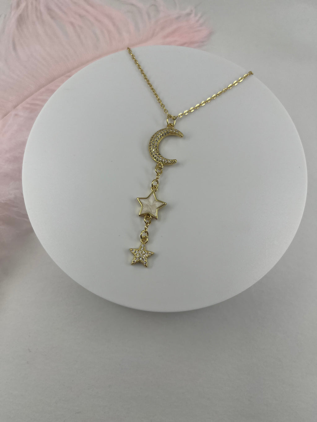 Zirconia Star and Moon Choker Necklace, Real 18K Gold Plated