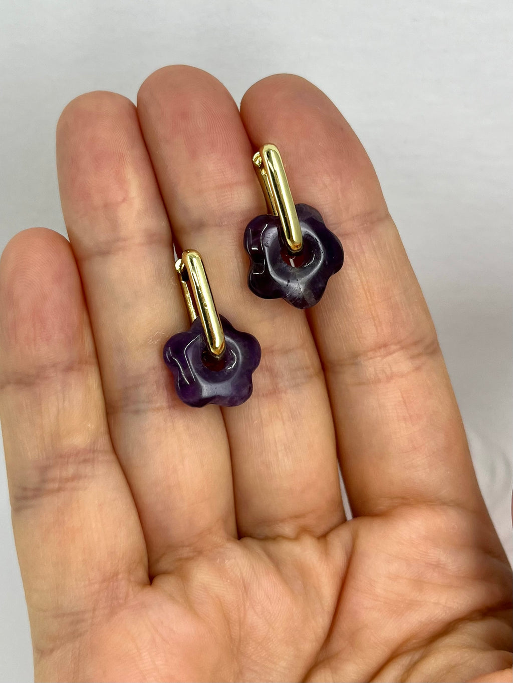 Amethyst flower Earrings, 18K Gold Plated