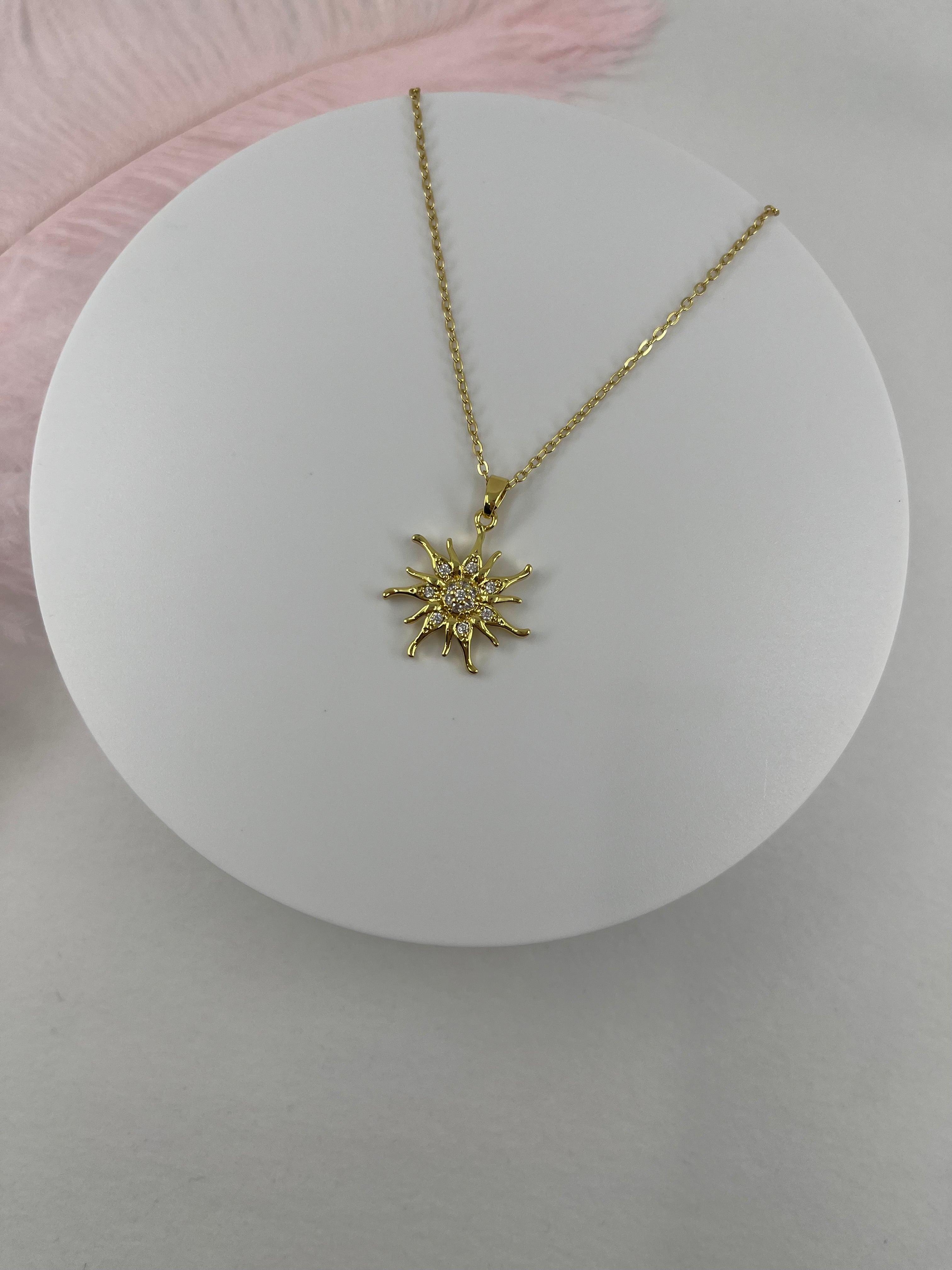 Sun Choker Necklace, Real 18K Gold Plated