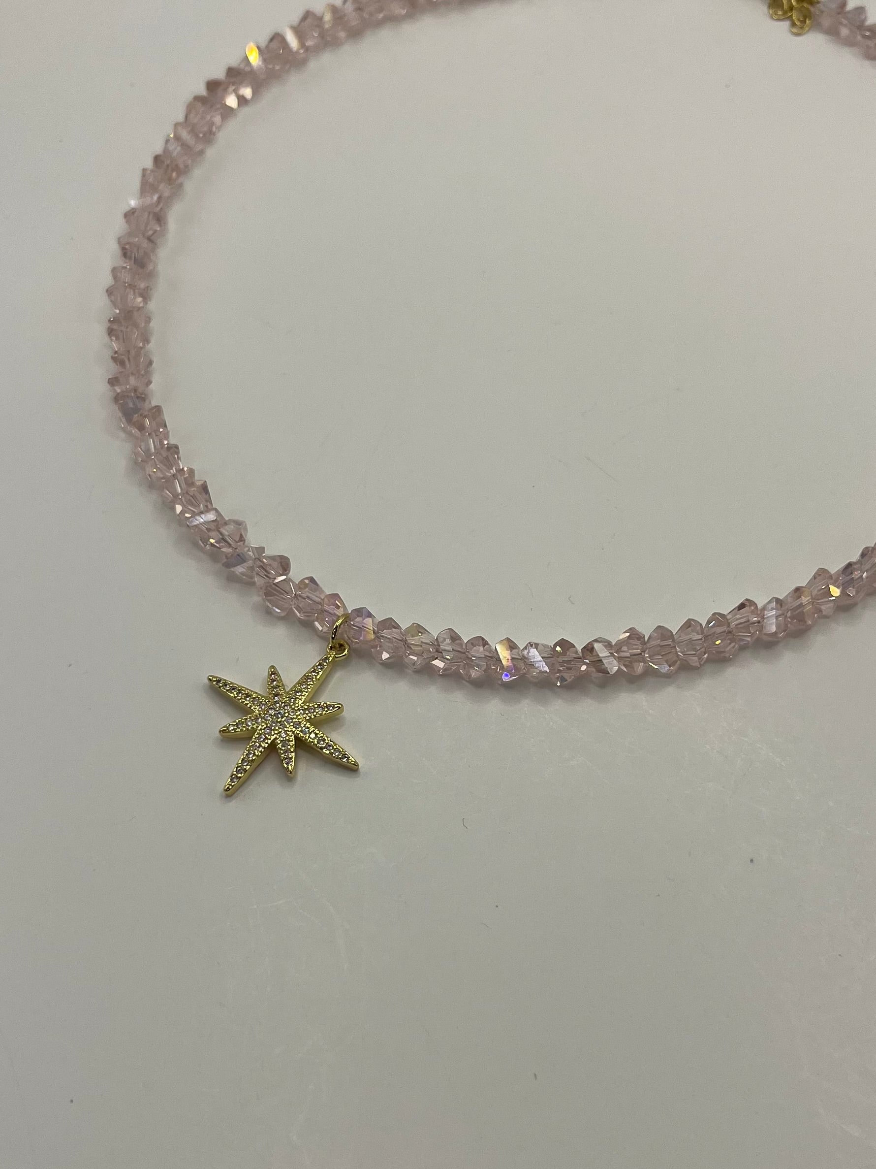 Crystal Glass Bead Choker: 18K Gold Star Pendant