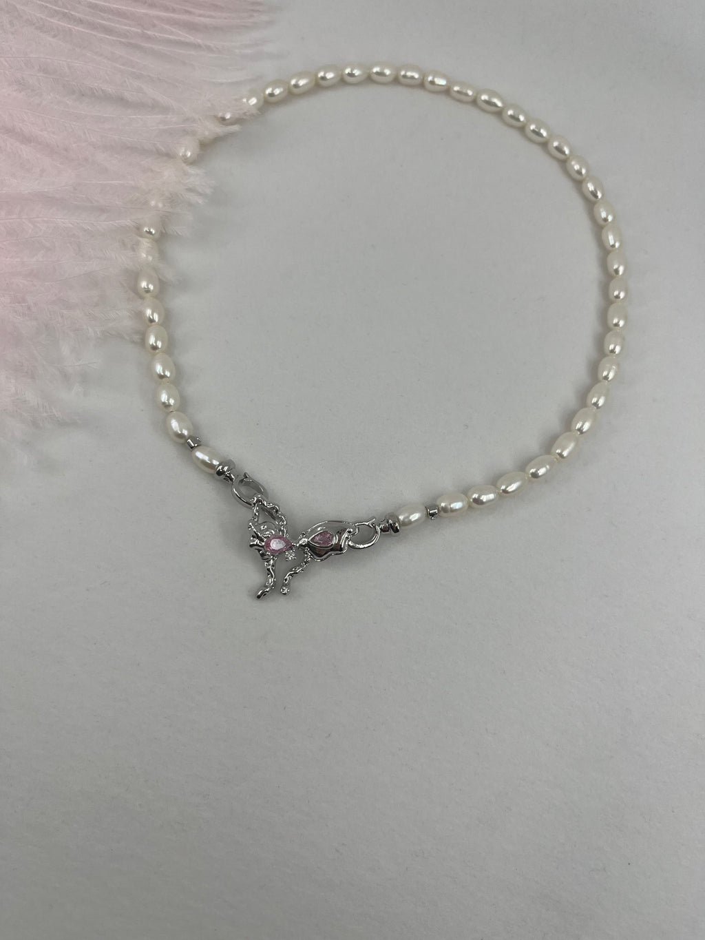 Natural Pearl Necklace with butterfly Clasp