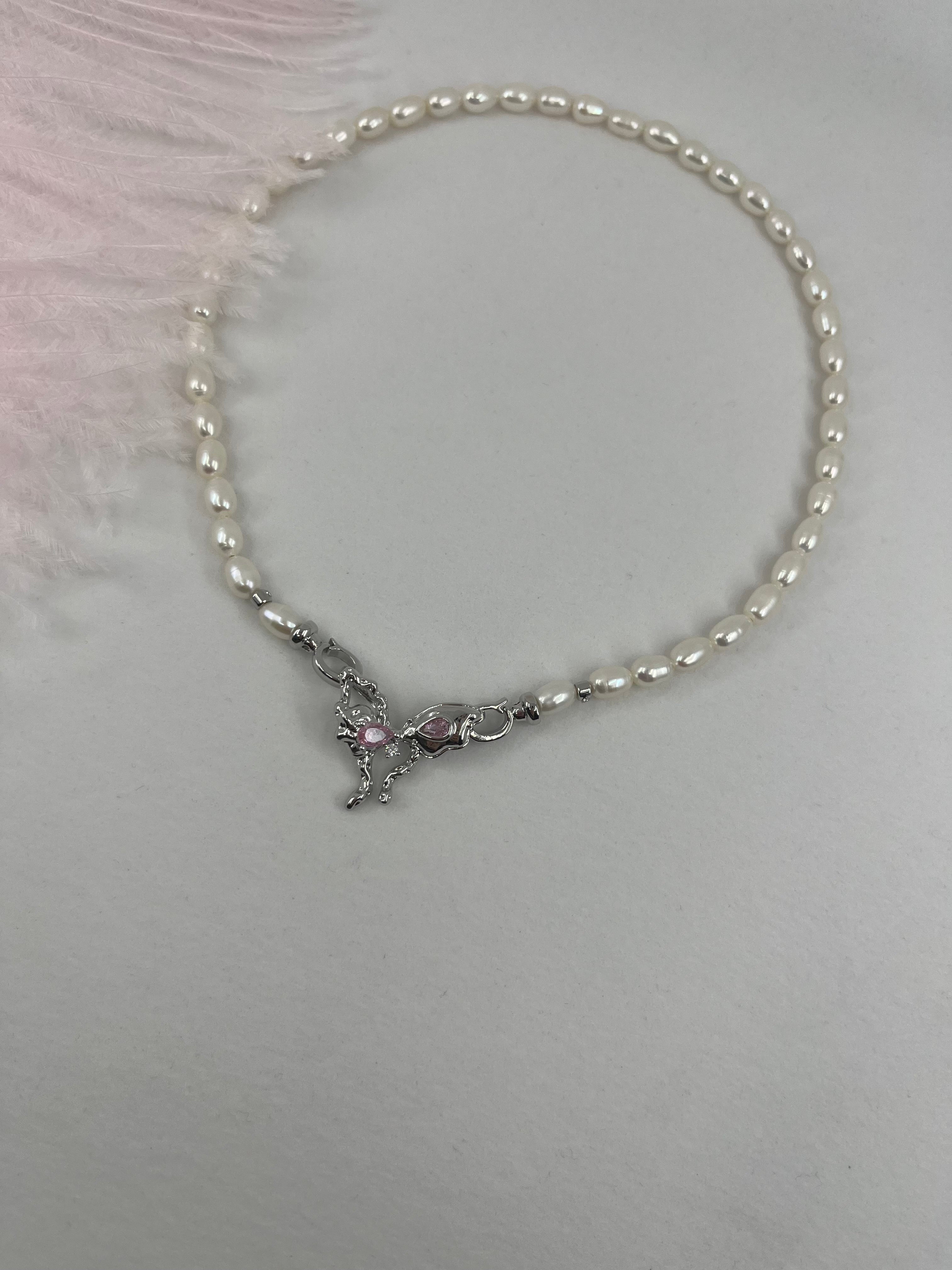 Natural Pearl Necklace with butterfly Clasp