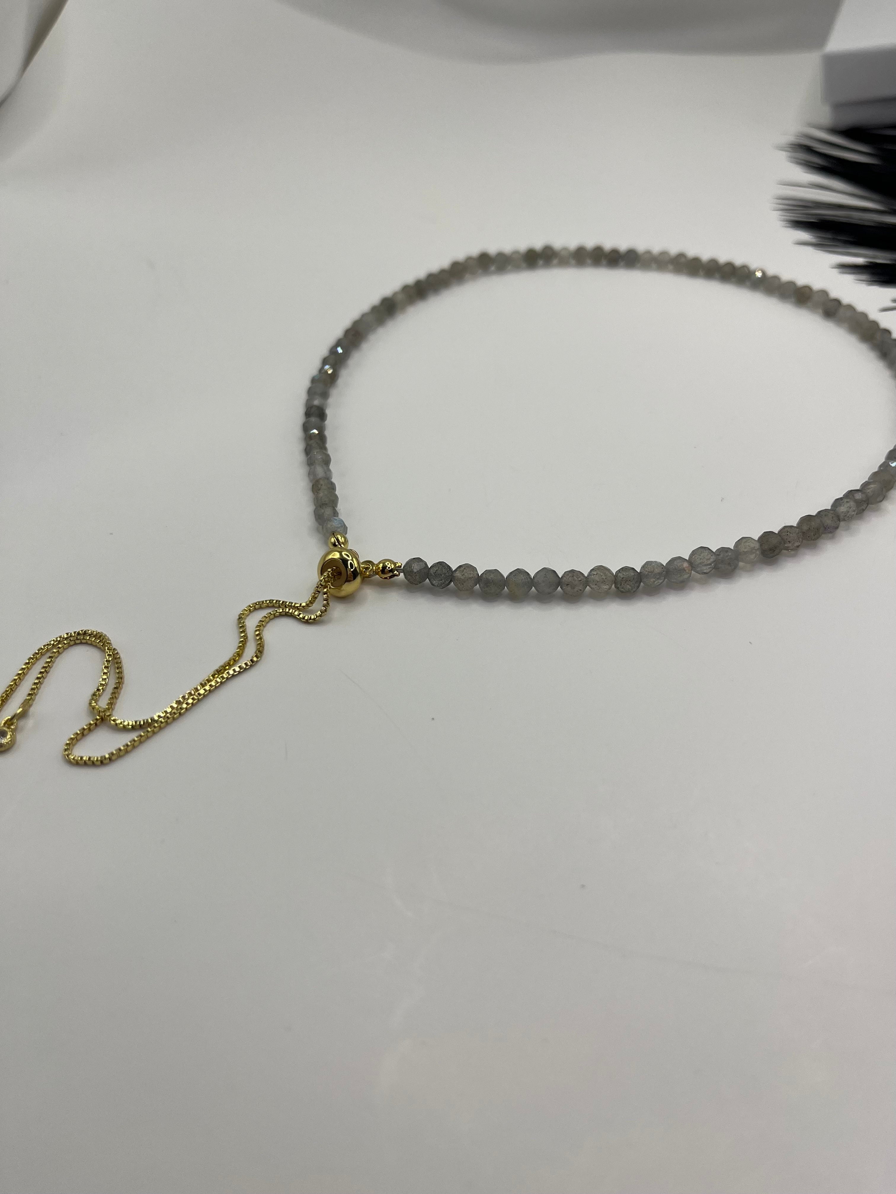 Labradorite Slider Y-Necklace, 18k gold plated