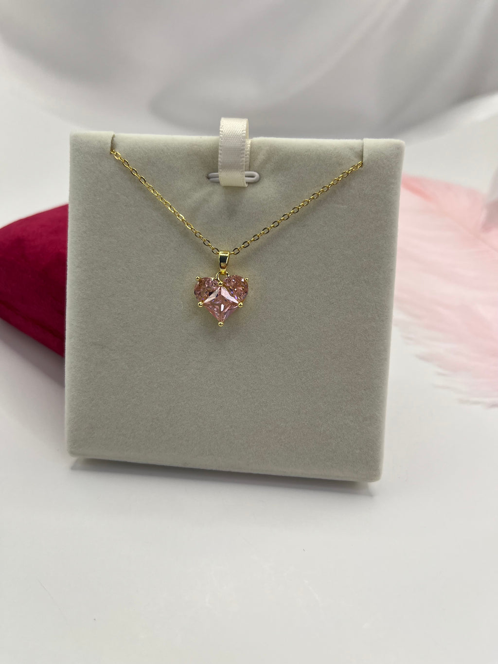Heart Zirconia Necklace, Real 18K Gold Plated